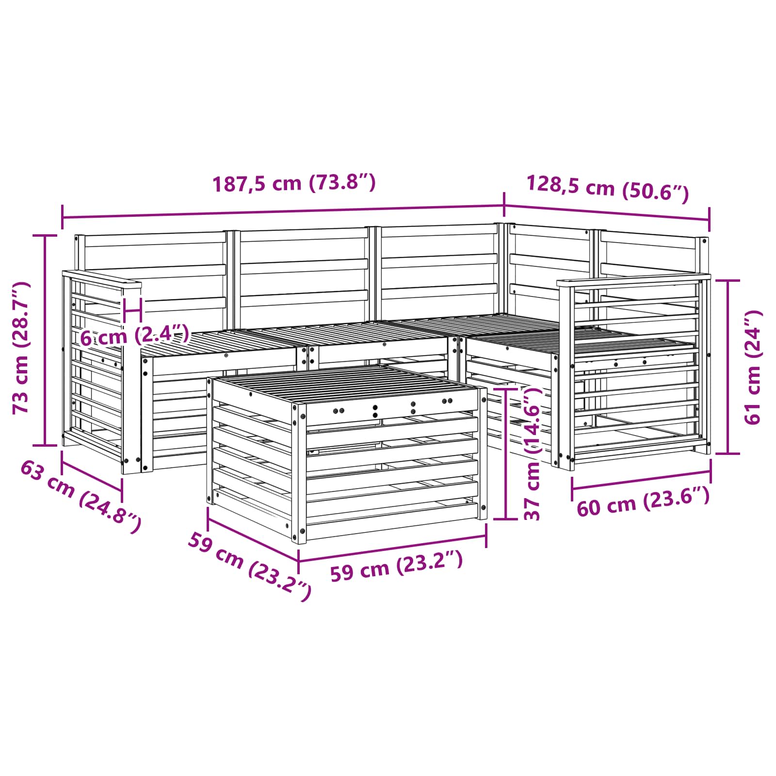 Buiten bankenset 5 pcs Wit 59 x 59 x 37 cm Massief Acaciahout image 8