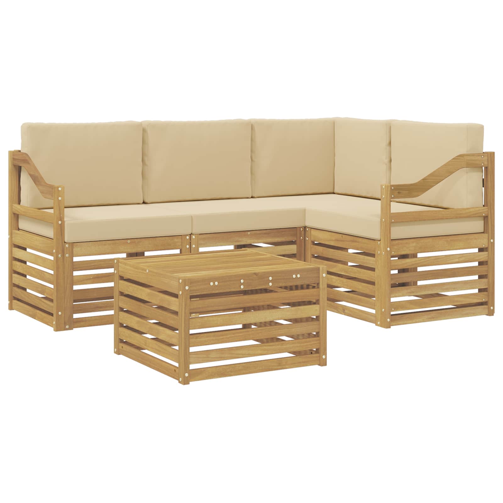 vidaXL Buiten bankenset 5 st 4-zits Wit en Beige Polyester, foto 3