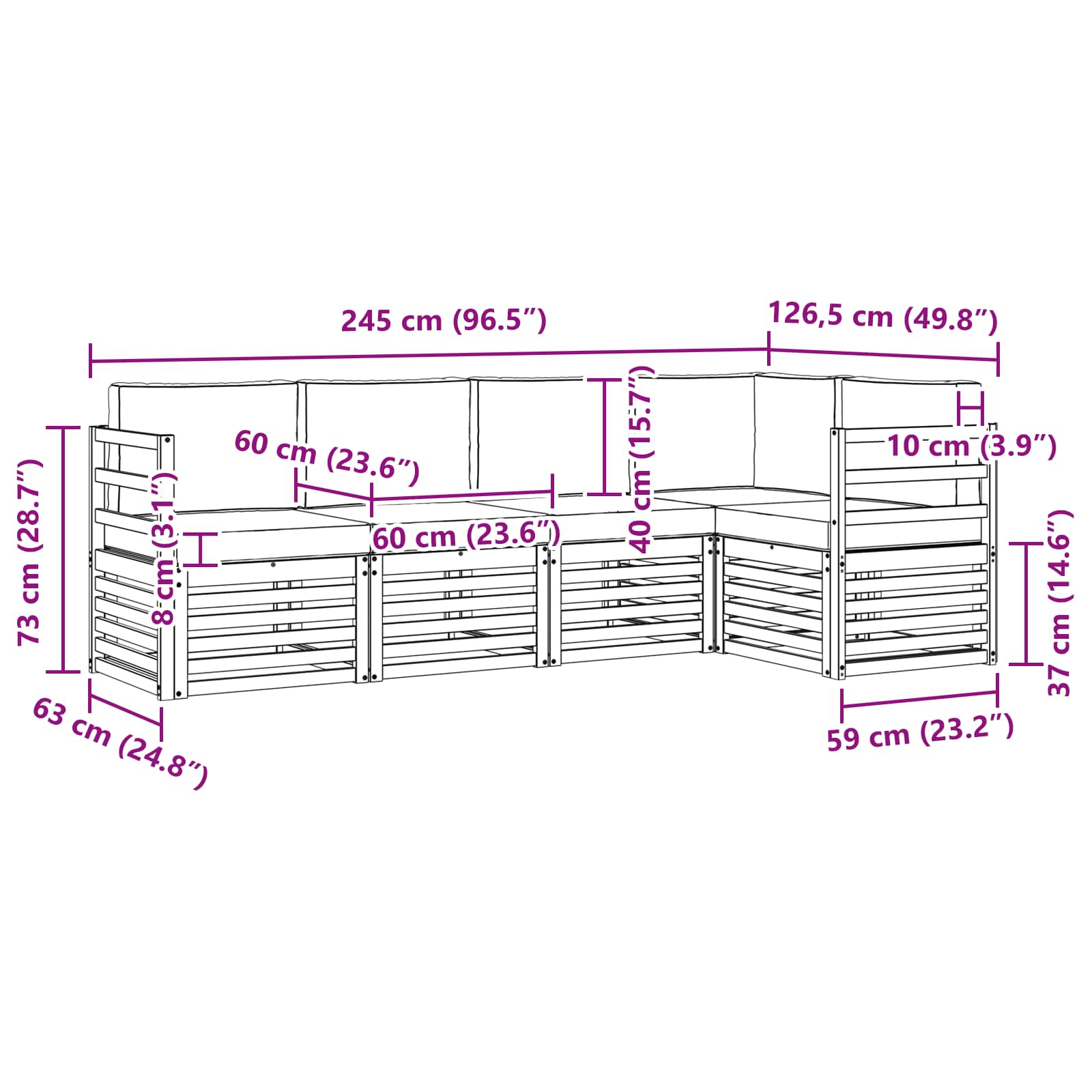 Zunanja garnitura za sedenje 5 pcs Bela in bež - slika 8