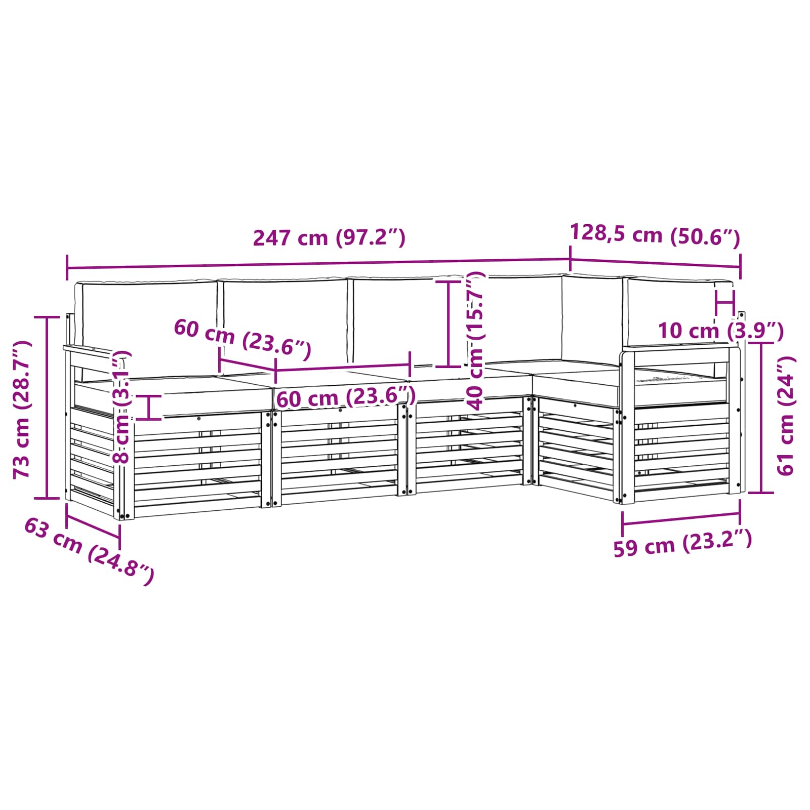 Zunanja garnitura za sedenje 5 pcs Bela in antracit - slika 8