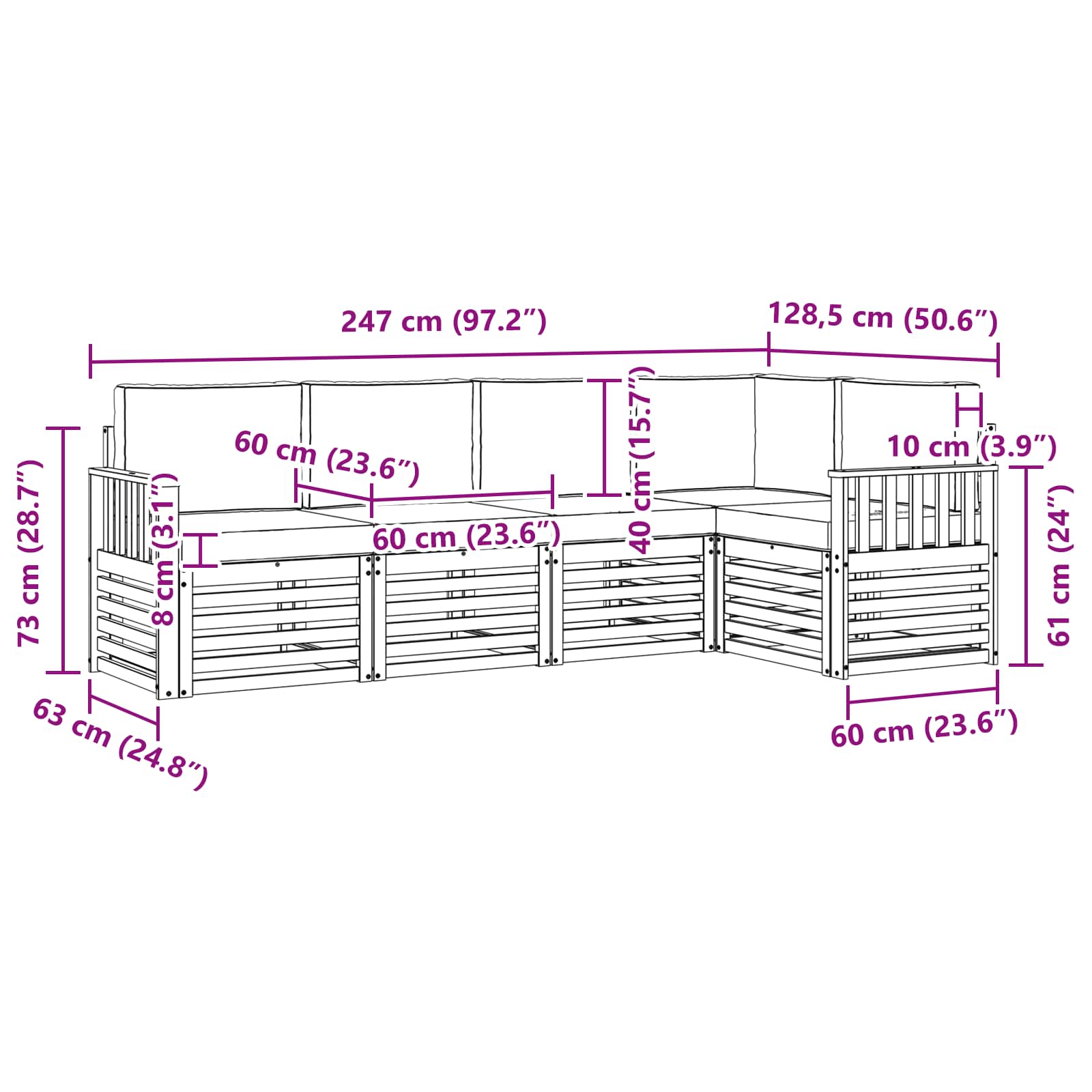 Zunanja garnitura za sedenje 5 pcs Bela in antracit - slika 8
