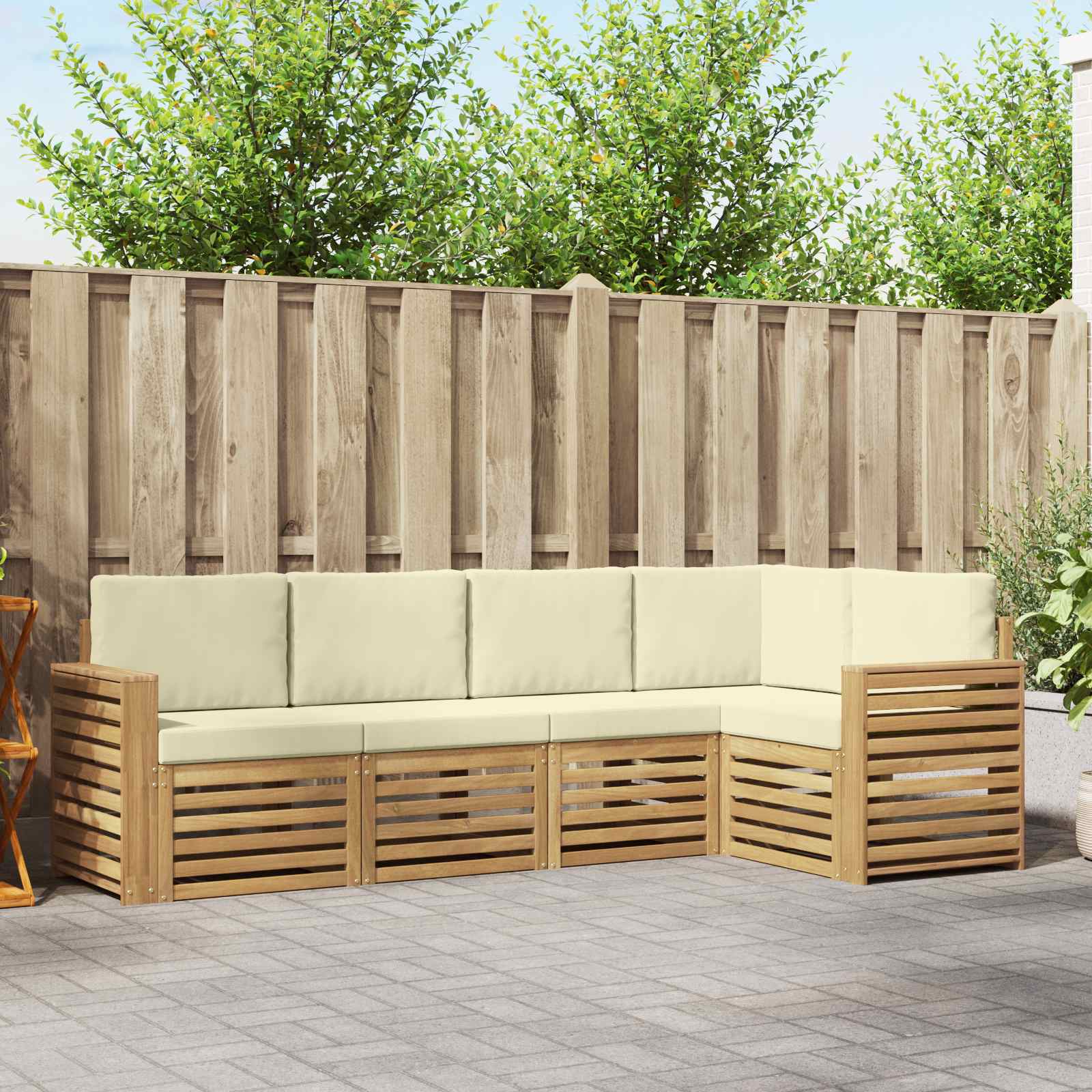 Buiten bankenset 5 pcs Wit en crèmekleurig 251 x 132,5 x 73 cm – afbeelding 1