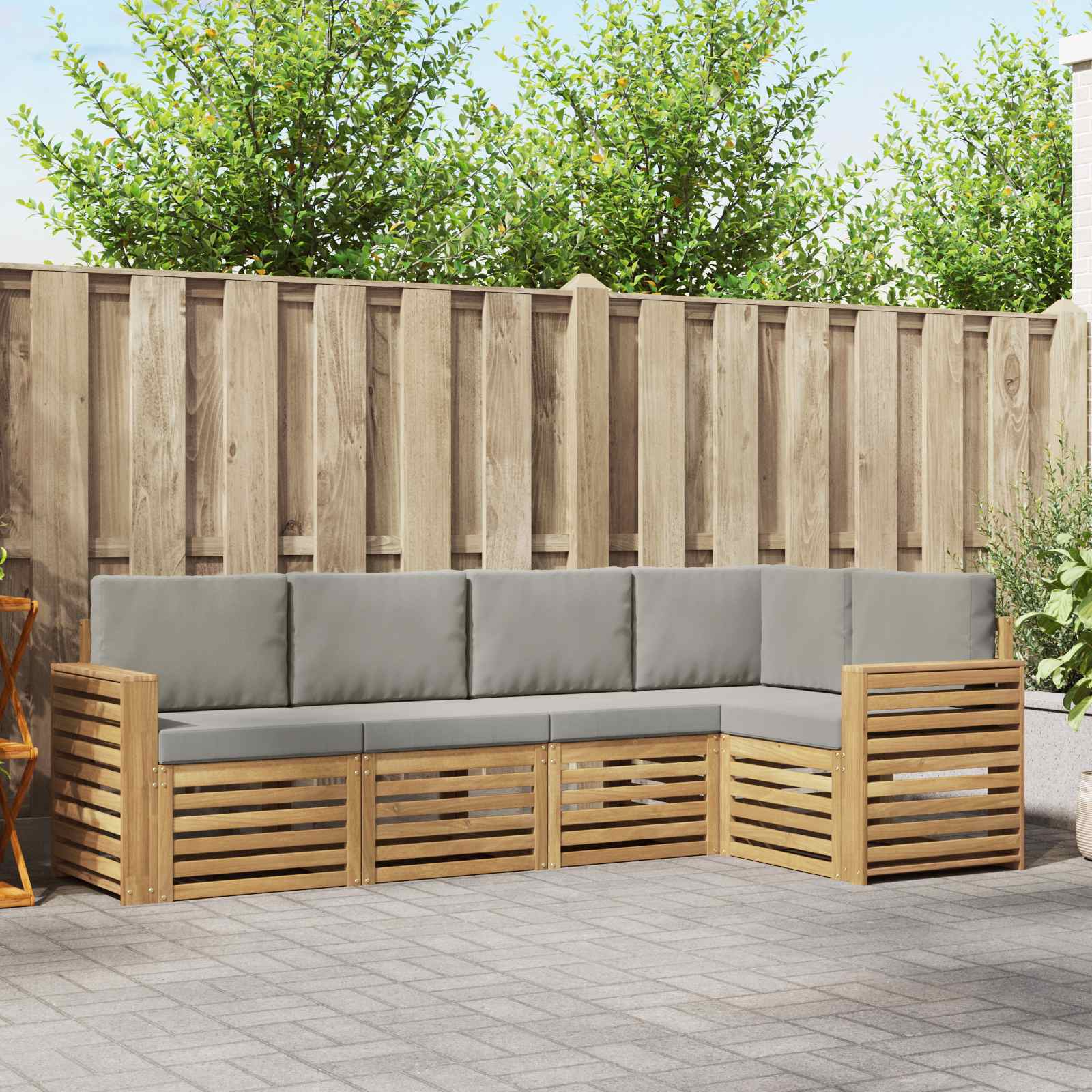 Buiten bankenset 5 pcs Wit en Lichtgrijs 251 x 132,5 x 73 cm – afbeelding 1