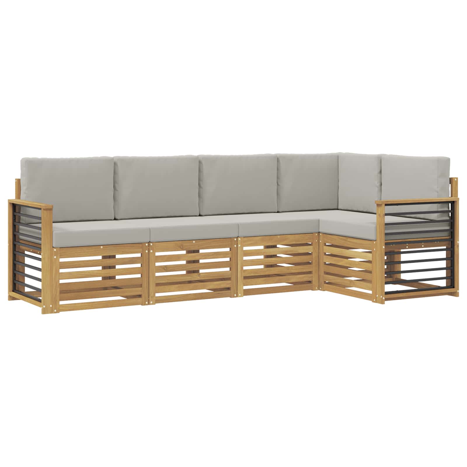 vidaXL Buiten bankenset 5 st 5-zits Wit en Lichtgrijs Polyester, foto 3