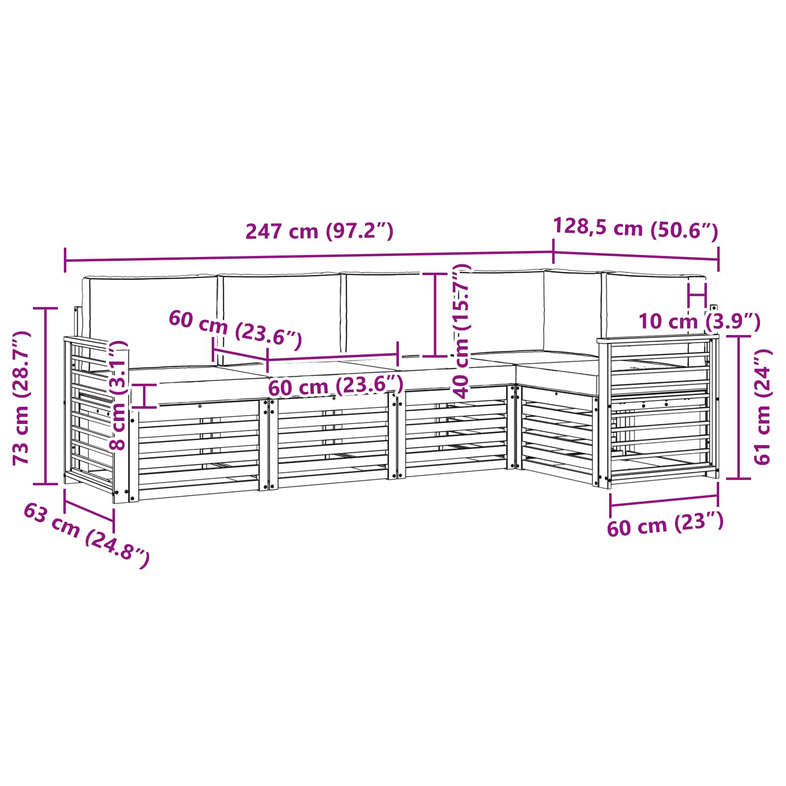 Zunanja garnitura za sedenje 5 pcs Bela in bež - slika 8