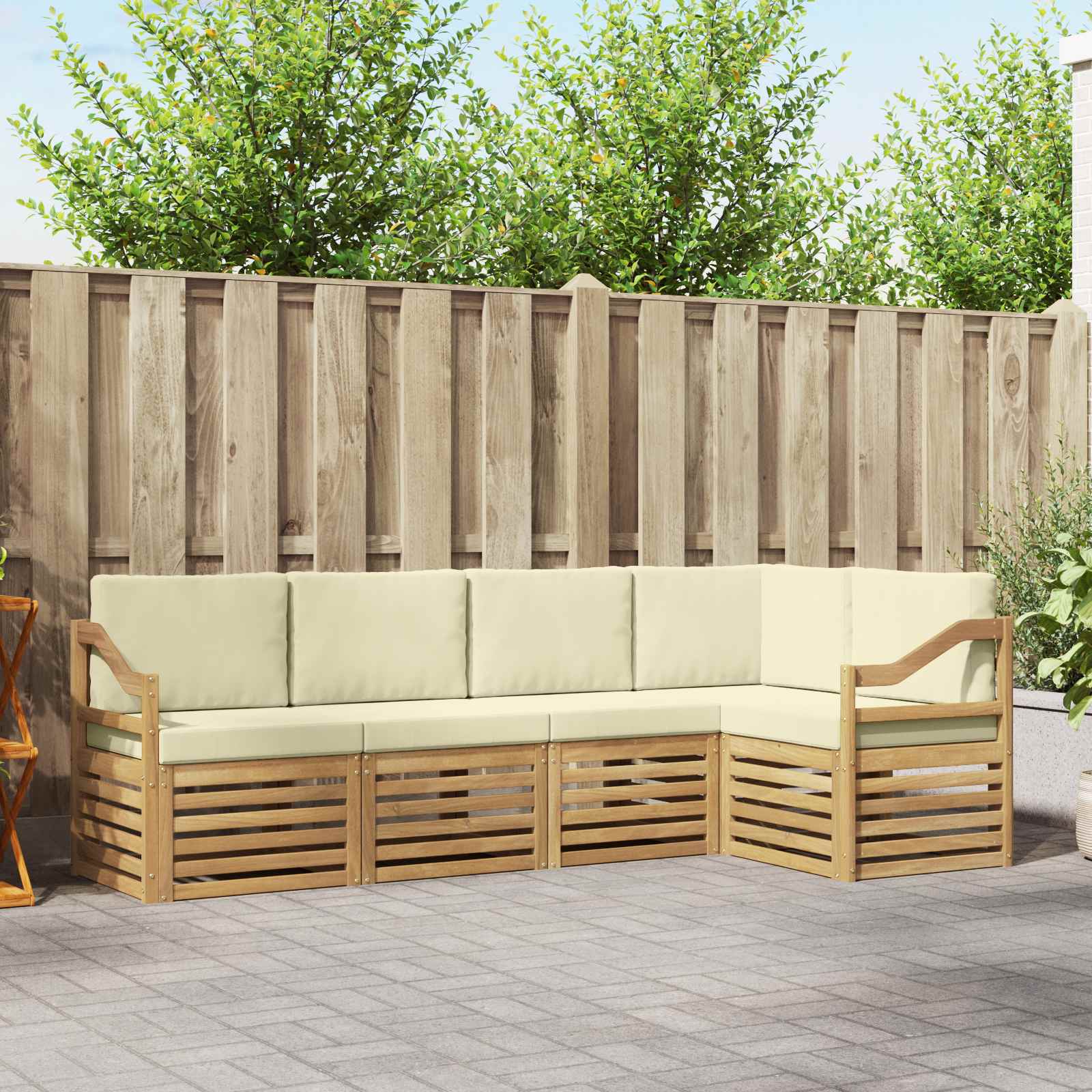 Hoekbank Set 5 pcs Wit en crèmekleurig Massief Acaciahout image 1