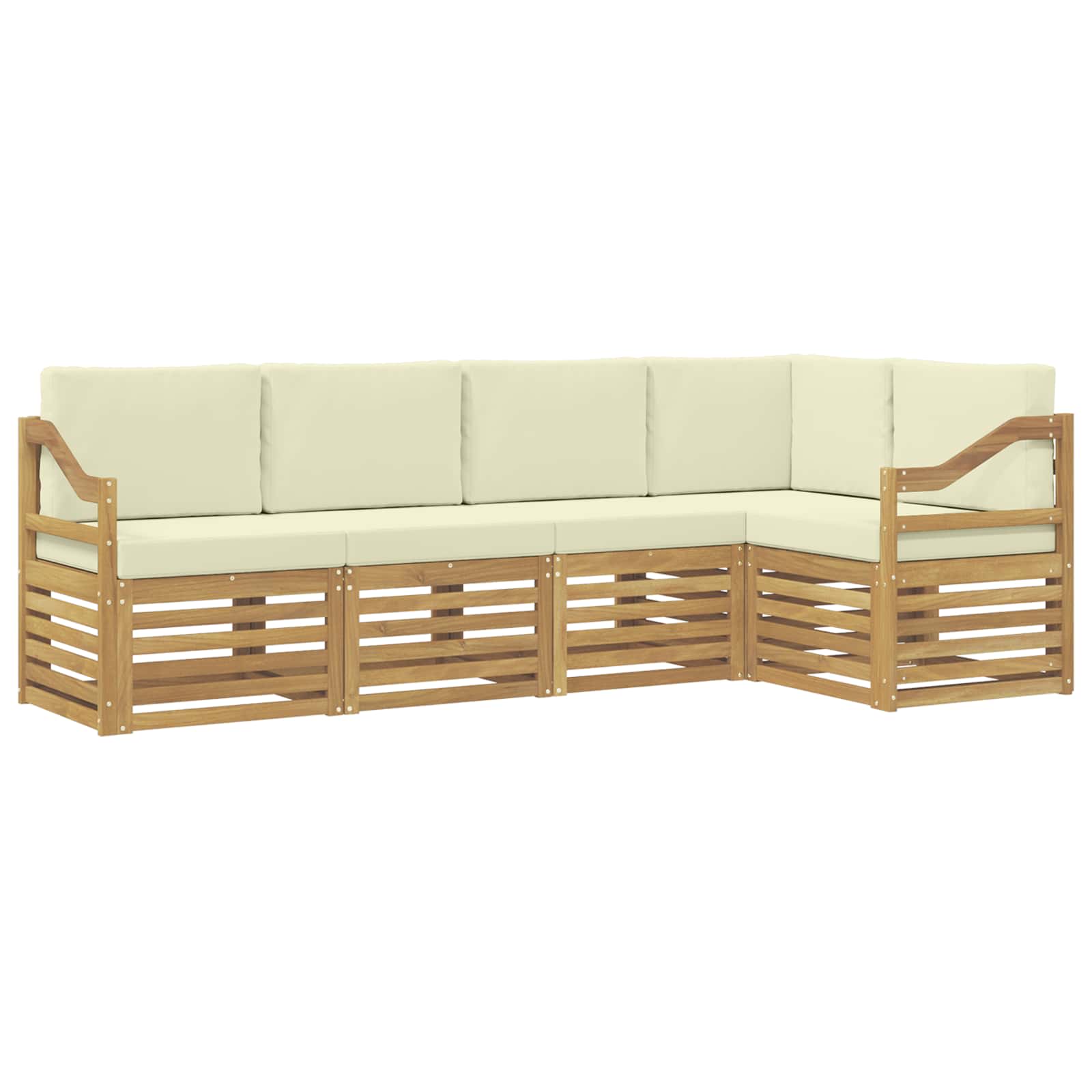 Hoekbank Set 5 pcs Wit en crèmekleurig Massief Acaciahout image 2