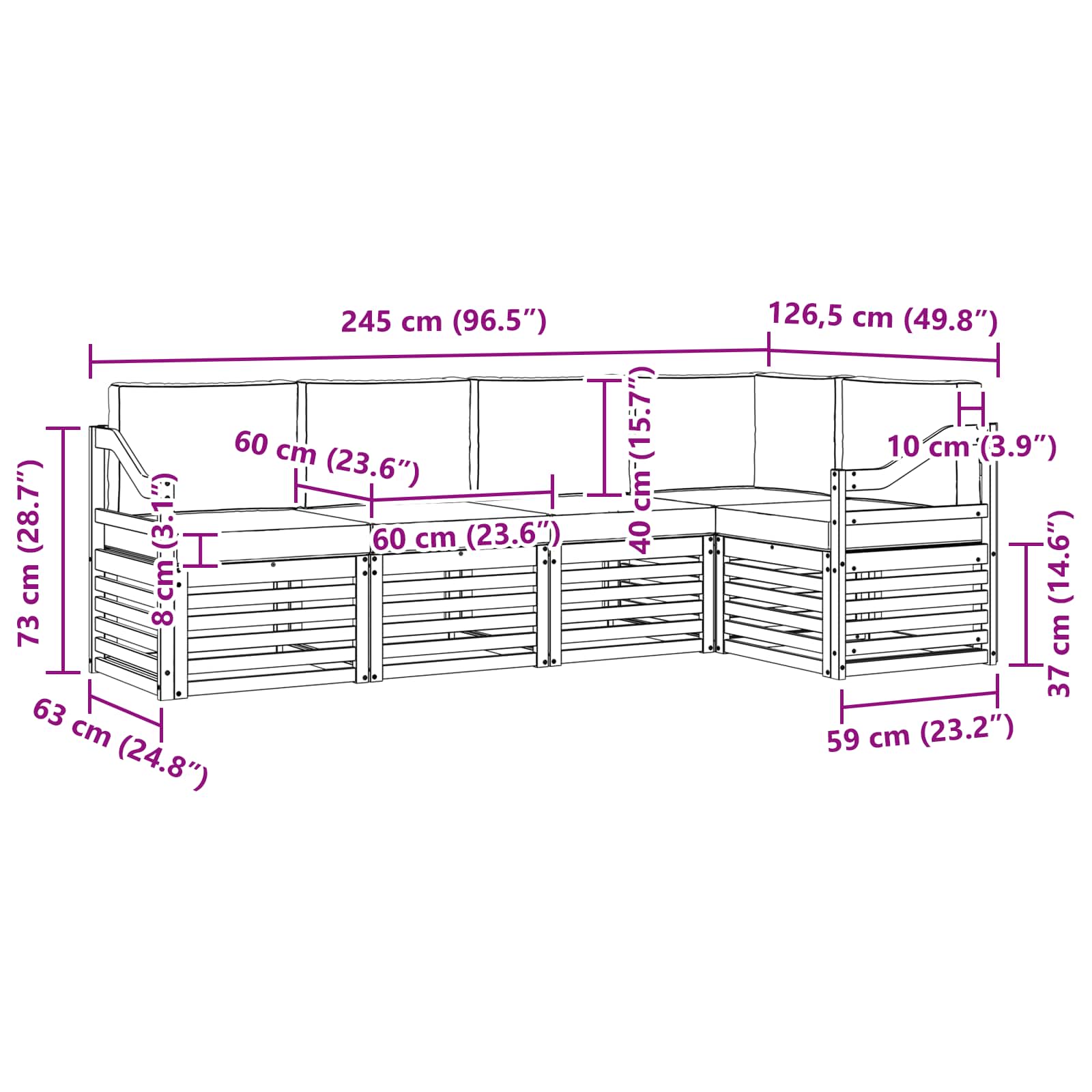 Hoekbank Set 5 pcs Wit en crèmekleurig Massief Acaciahout image 8