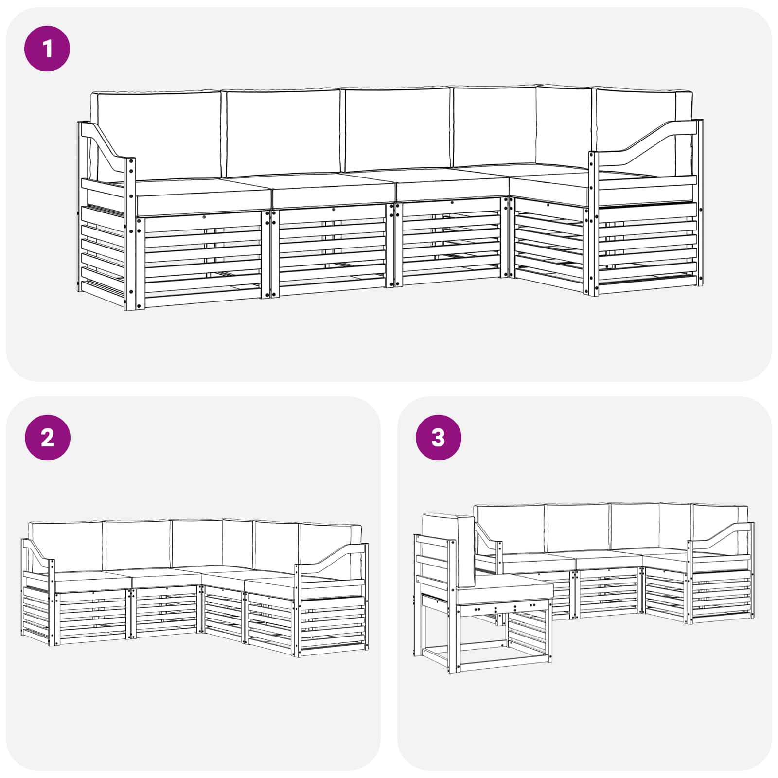 Hoekbank Set 5 pcs Wit en crèmekleurig Massief Acaciahout image 7