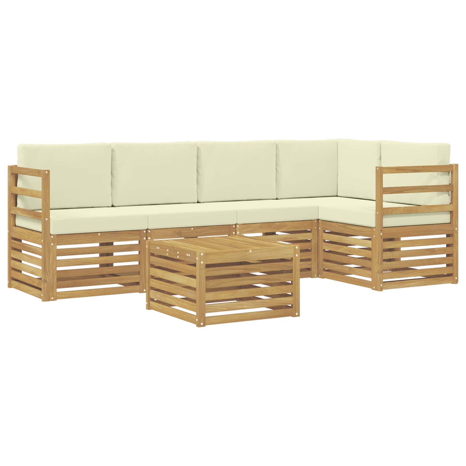 Hoekbank Set 6 pcs Wit en crèmekleurig Massief Acaciahout image 2