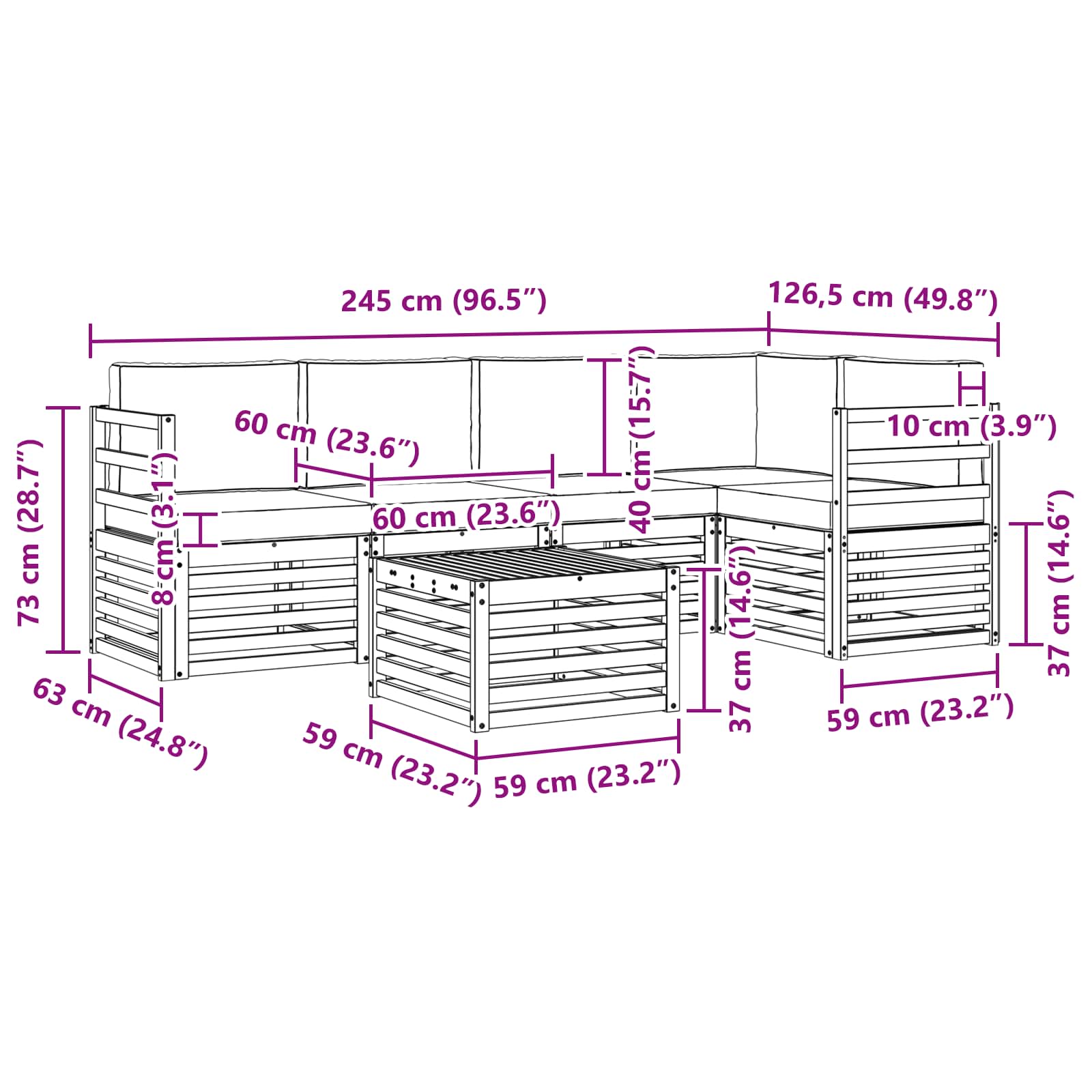 Hoekbank Set 6 pcs Wit en crèmekleurig Massief Acaciahout image 8