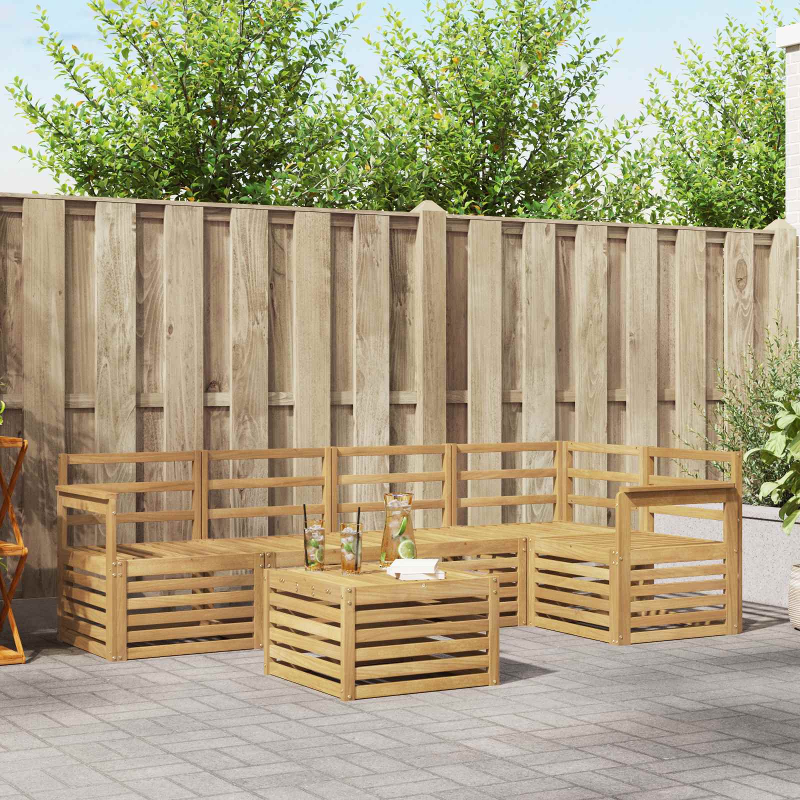 Buiten bankenset 6 pcs Wit 59 x 59 x 37 cm Massief Acaciahout image 1