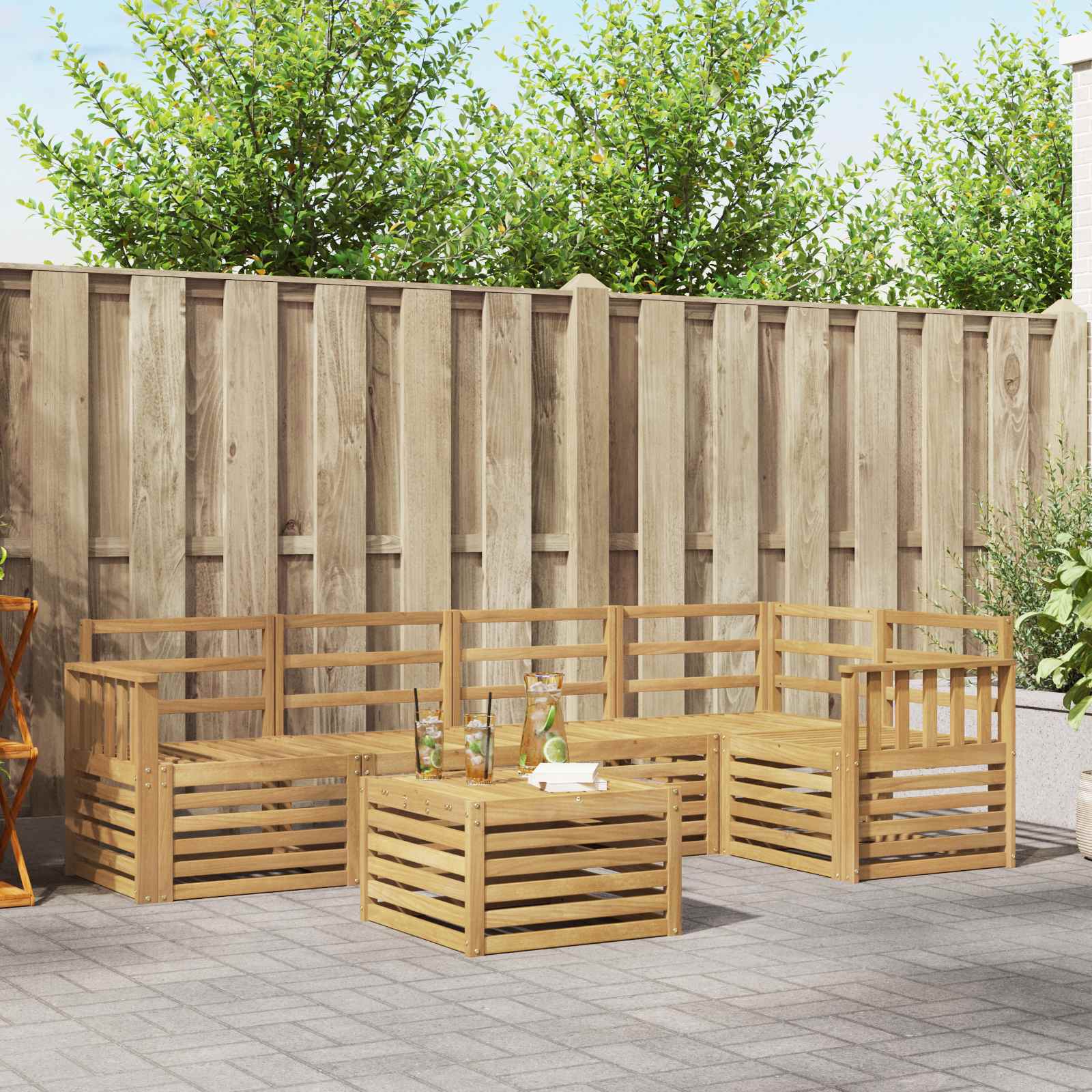 Buiten bankenset 6 pcs Wit 59 x 59 x 37 cm Massief Acaciahout image 1