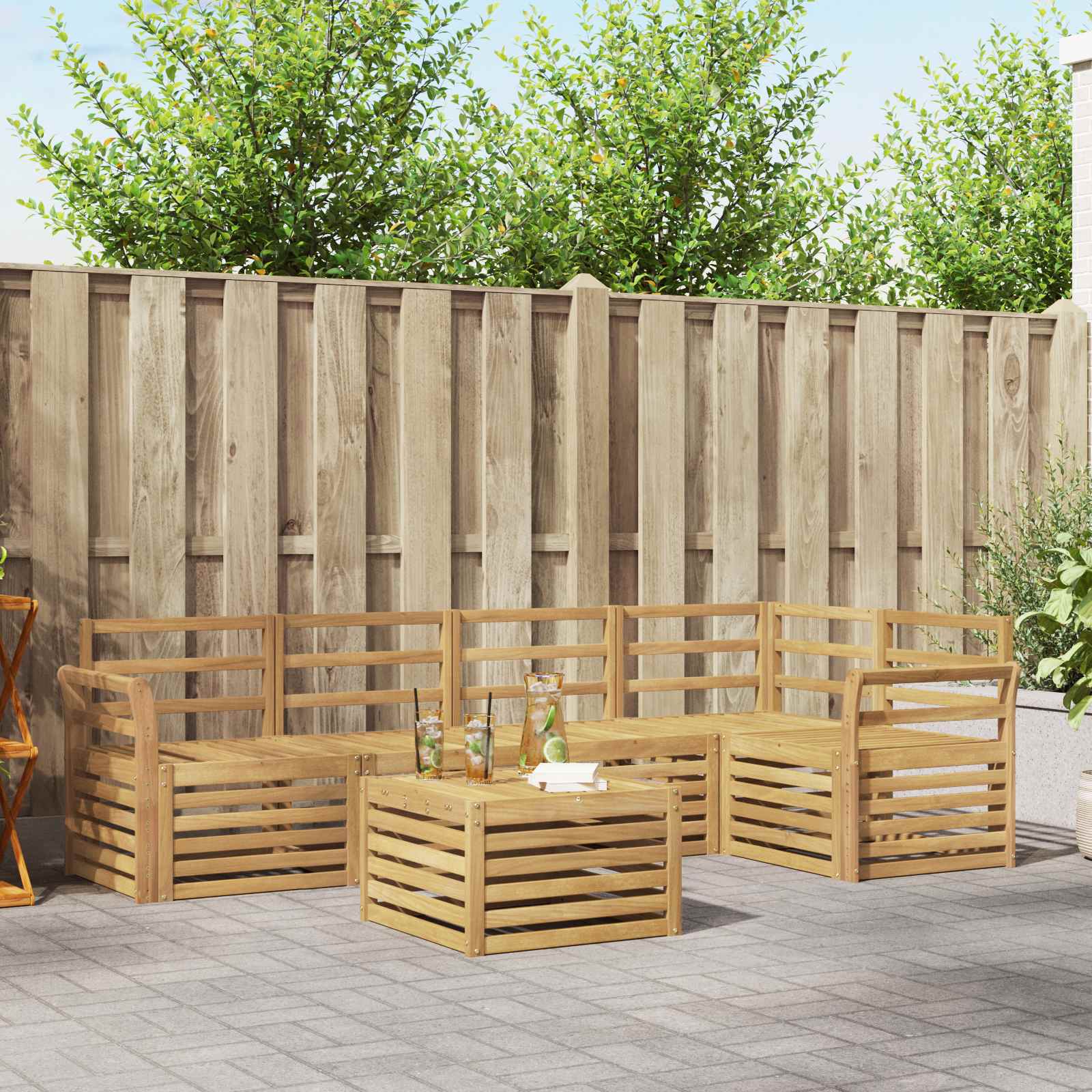 Buiten bankenset 6 pcs Wit 59 x 59 x 37 cm Massief Acaciahout image 1