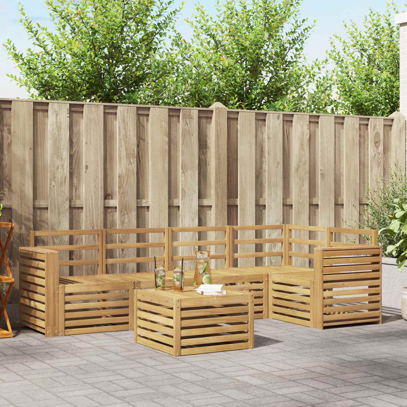 Buiten bankenset 6 pcs Wit 59 x 59 x 37 cm Massief Acaciahout image 1