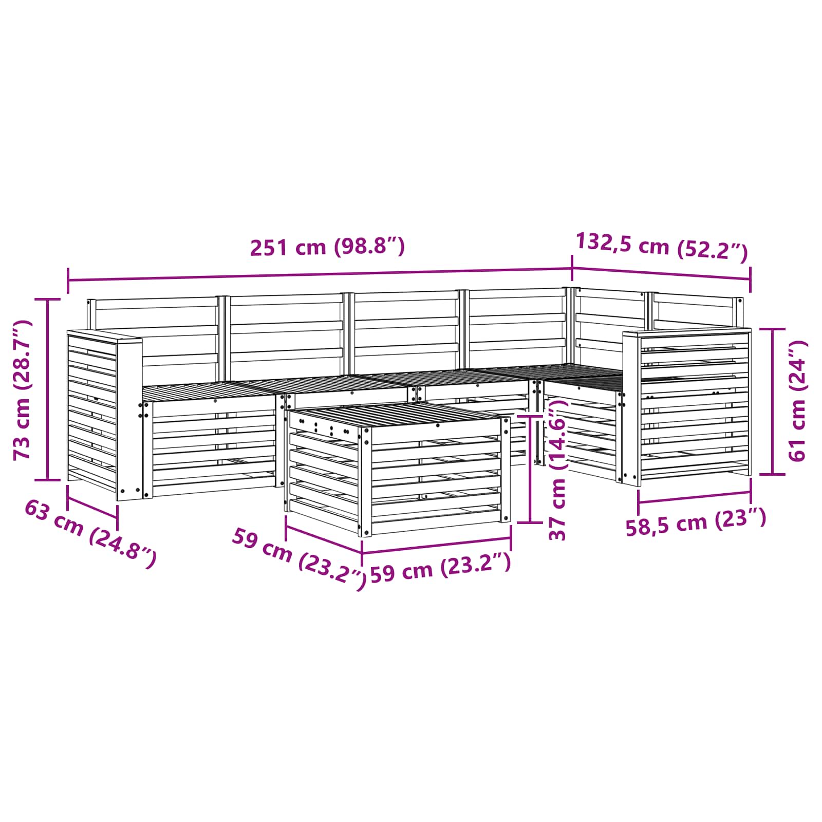 Buiten bankenset 6 pcs Wit 59 x 59 x 37 cm Massief Acaciahout image 9