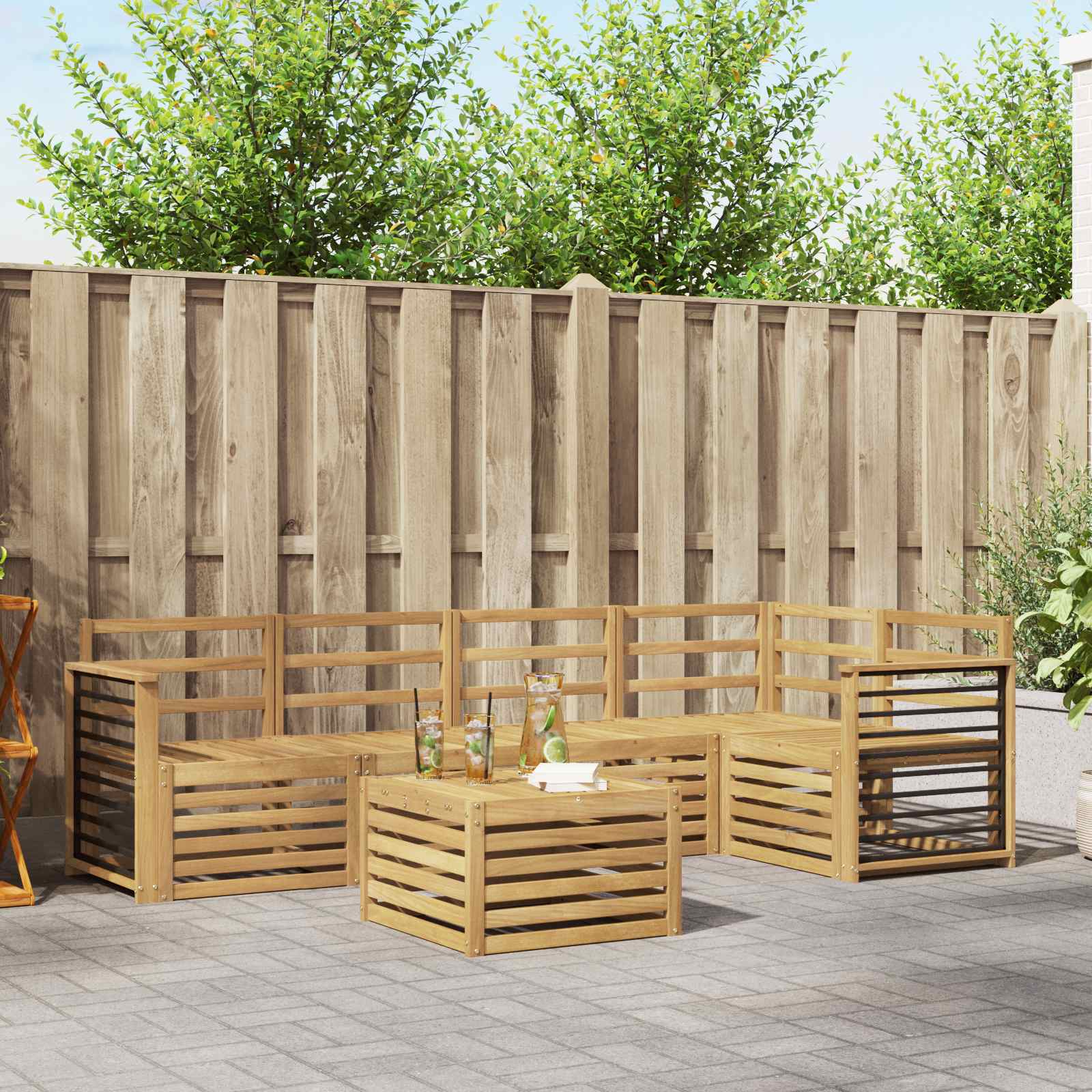 Buiten bankenset 6 pcs Wit 59 x 59 x 37 cm Massief Acaciahout image 1