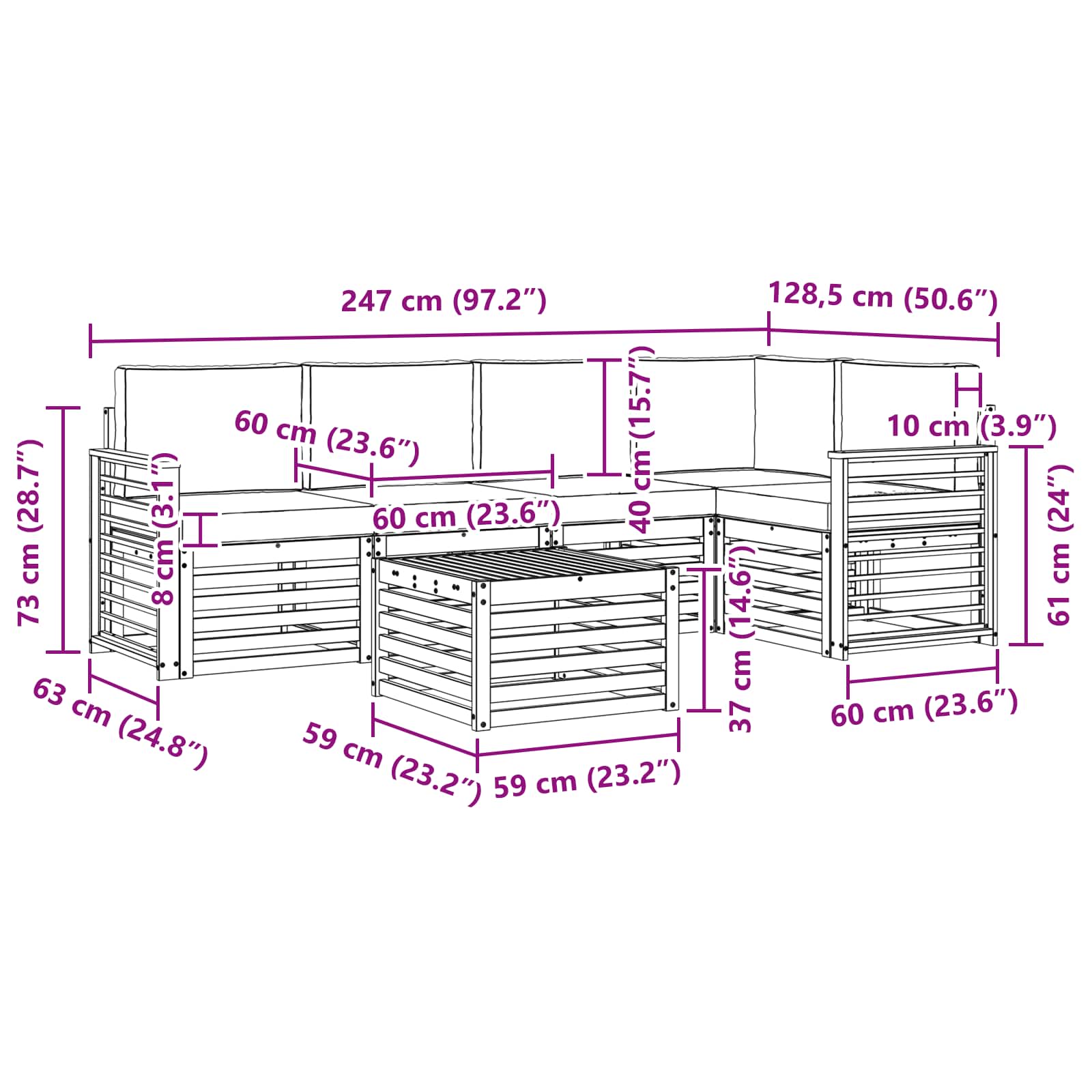 Zunanja garnitura za sedenje 6 pcs Bela in antracit - slika 8