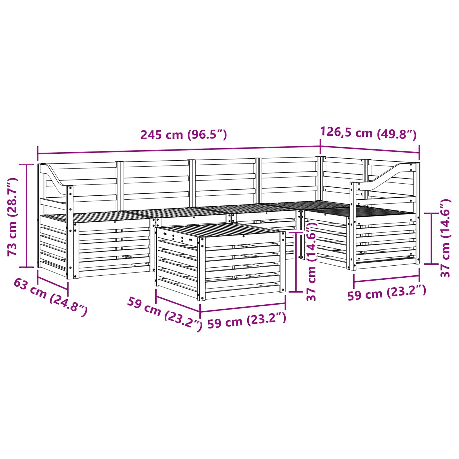 Buiten bankenset 6 pcs Wit 59 x 59 x 37 cm Massief Acaciahout image 9