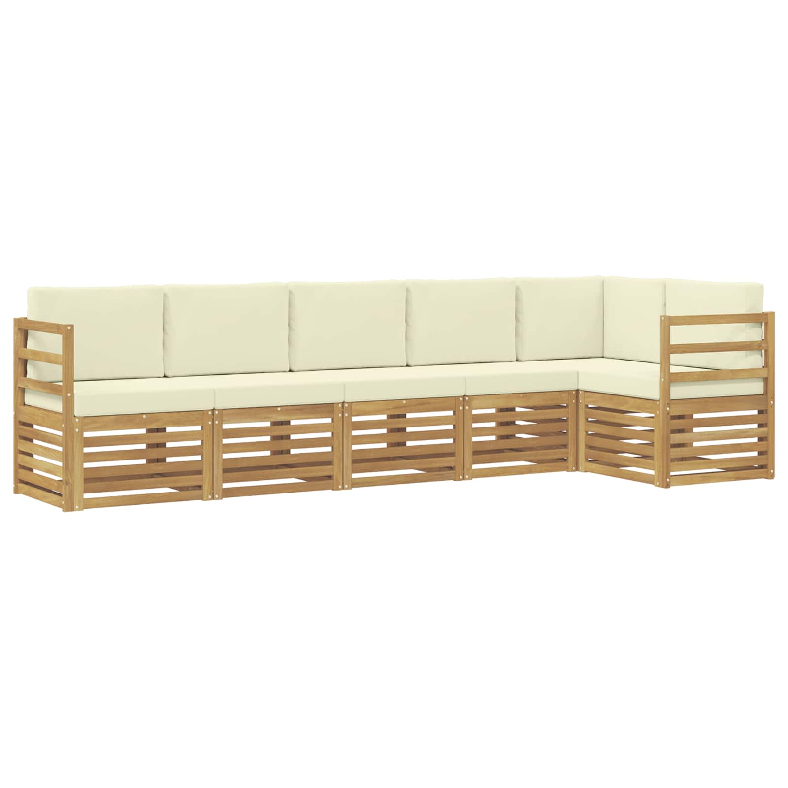 Hoekbank Set 6 pcs Wit en crèmekleurig Massief Acaciahout image 2