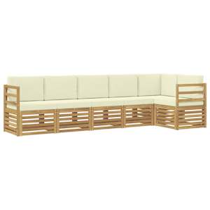 Rohová sofa sada 6 pcs Bílá a krémová Masivní akátové dřevo - obrázek 2