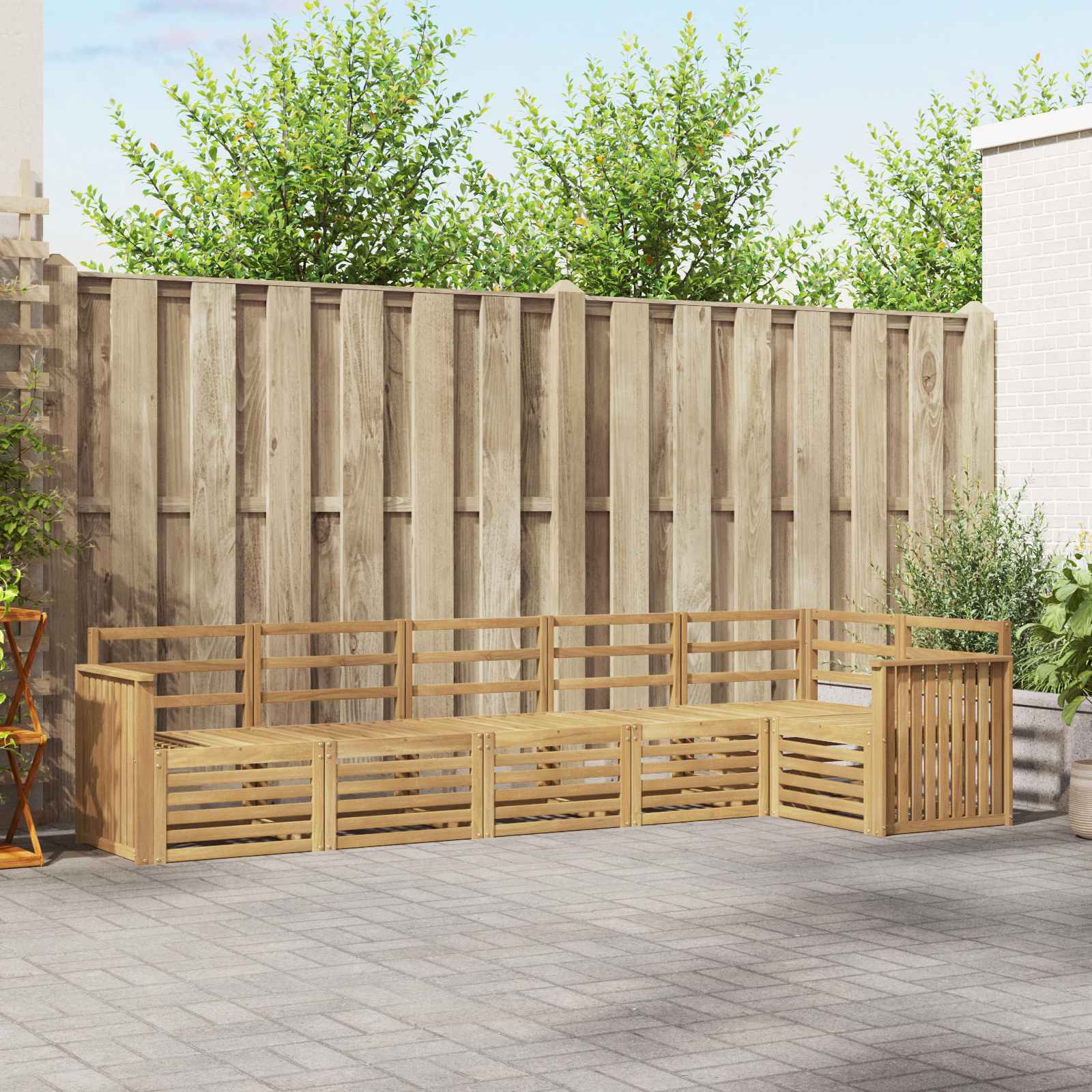 Buiten bankenset 6 st Wit Massief Acaciahout image 1
