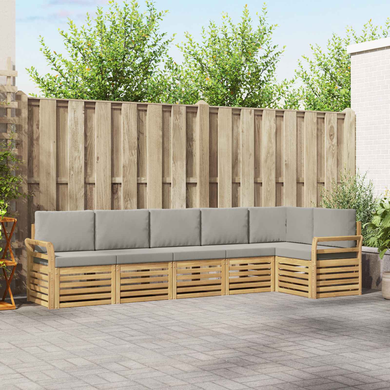 Buiten bankenset 6 pcs Wit en Lichtgrijs 308 x 130,5 x 73 cm – afbeelding 1