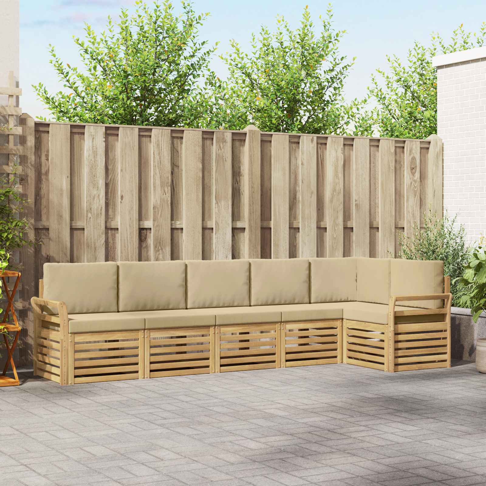Buiten bankenset 6 pcs Wit en Beige 308 x 130,5 x 73 cm – afbeelding 1