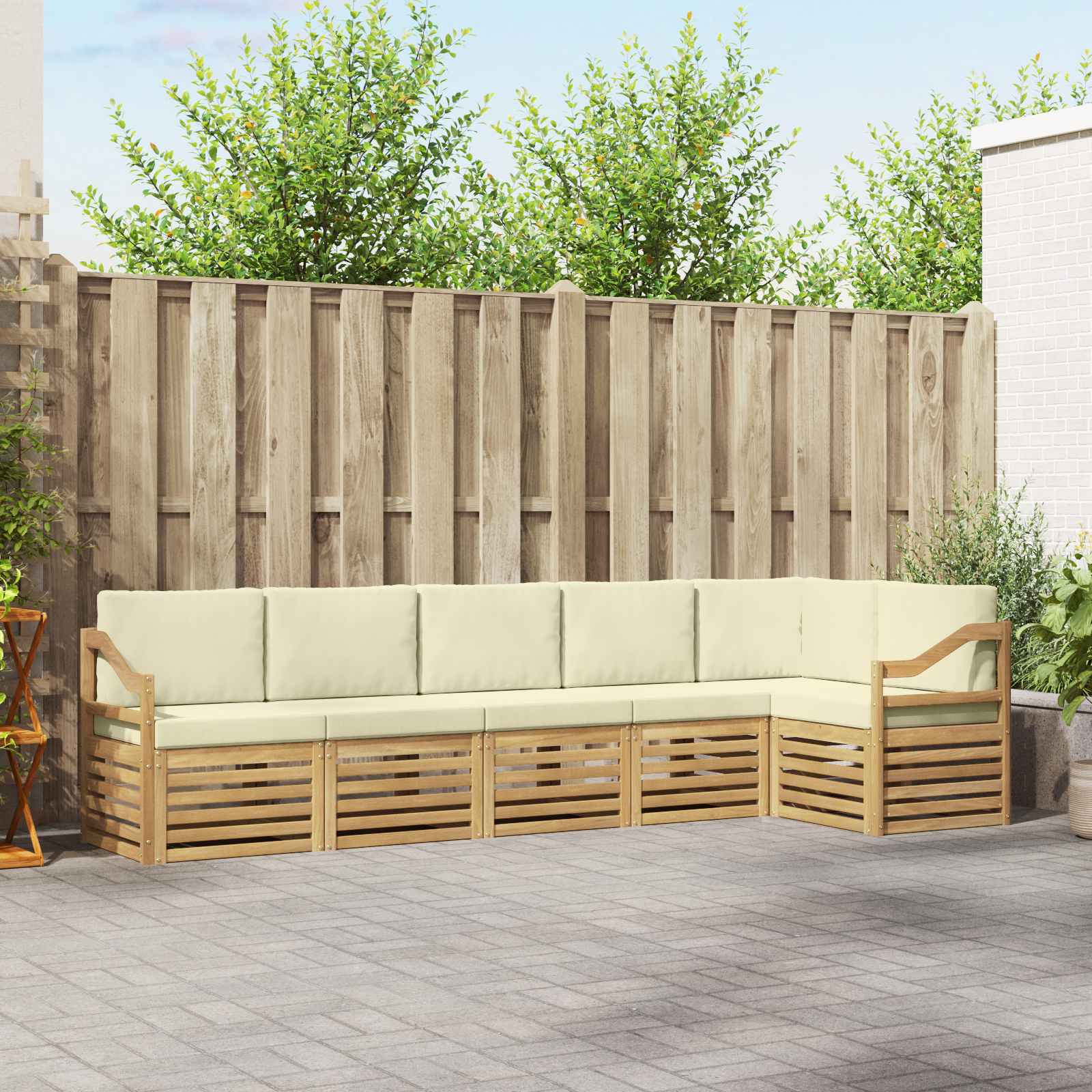 Hoekbank Set 6 pcs Wit en crèmekleurig Massief Acaciahout image 1