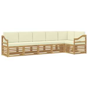 Rohová sofa sada 6 pcs Bílá a krémová Masivní akátové dřevo - obrázek 2