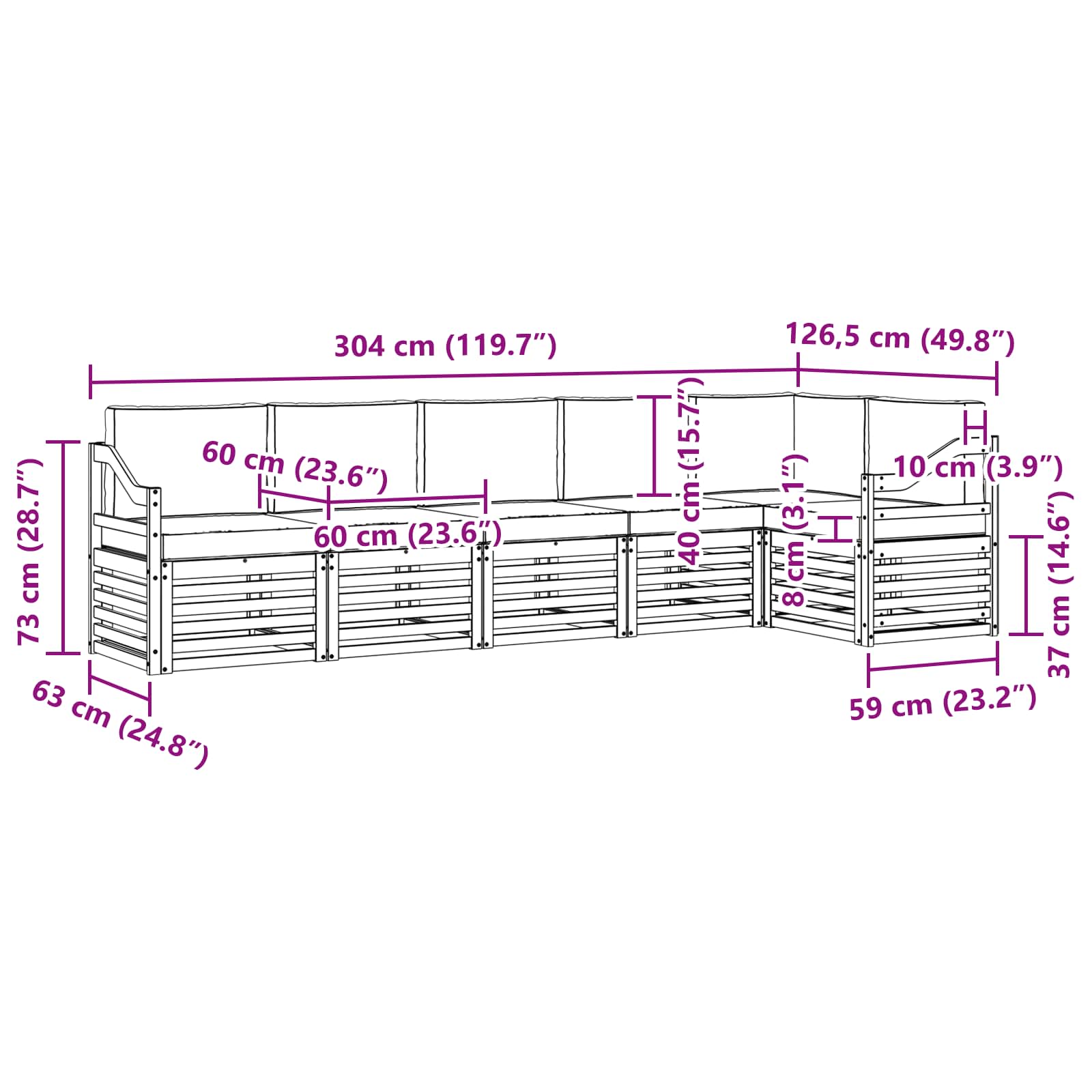 Hoekbank Set 6 pcs Wit en crèmekleurig Massief Acaciahout image 8
