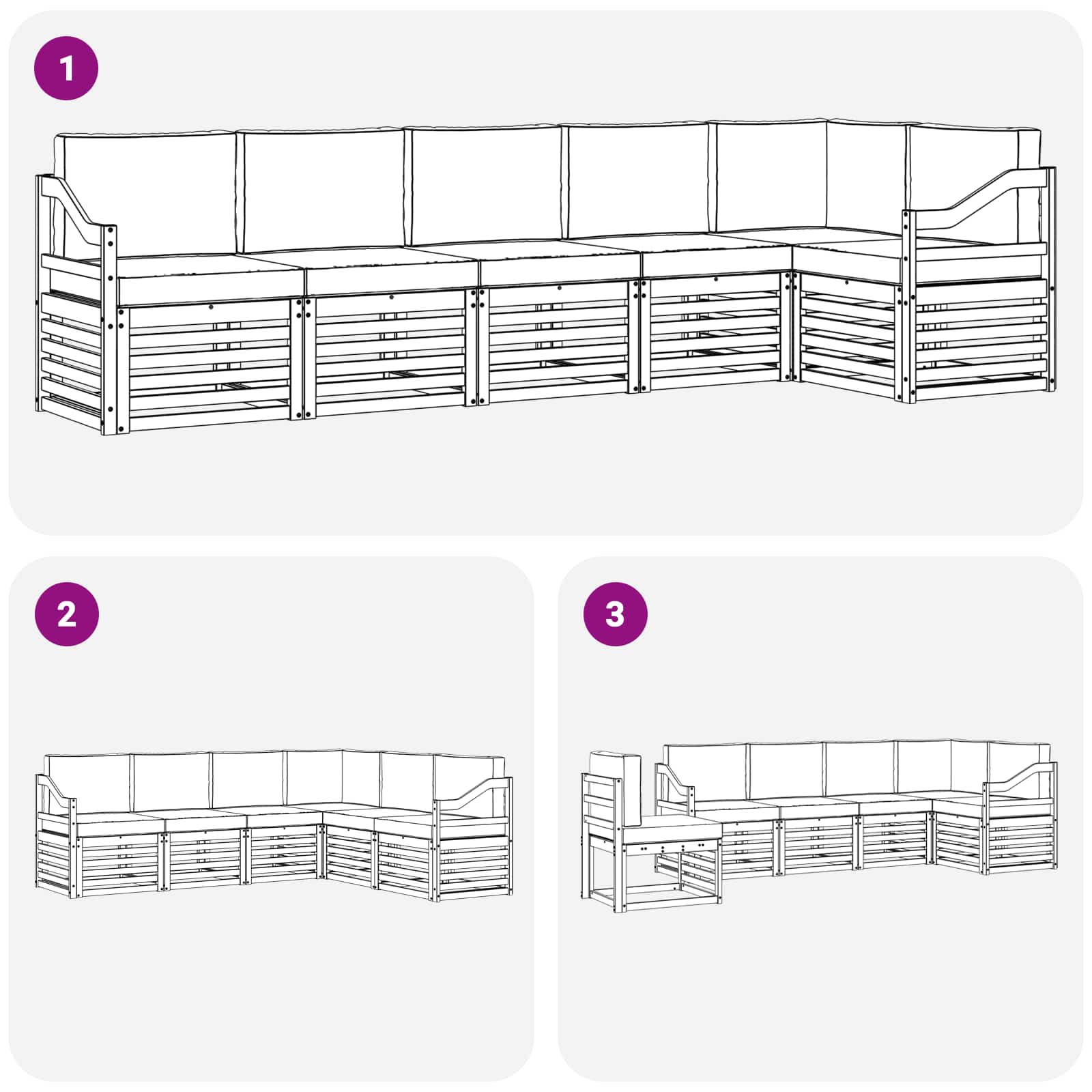 Hoekbank Set 6 pcs Wit en crèmekleurig Massief Acaciahout image 7