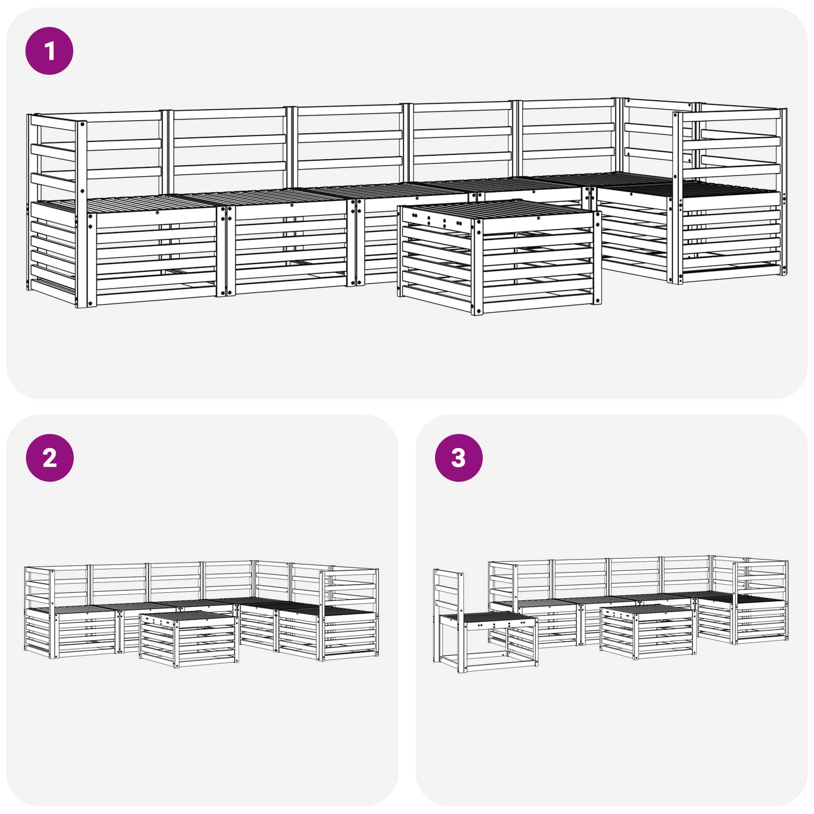 Buiten bankenset 7 pcs Wit 59 x 59 x 37 cm Massief Acaciahout image 8