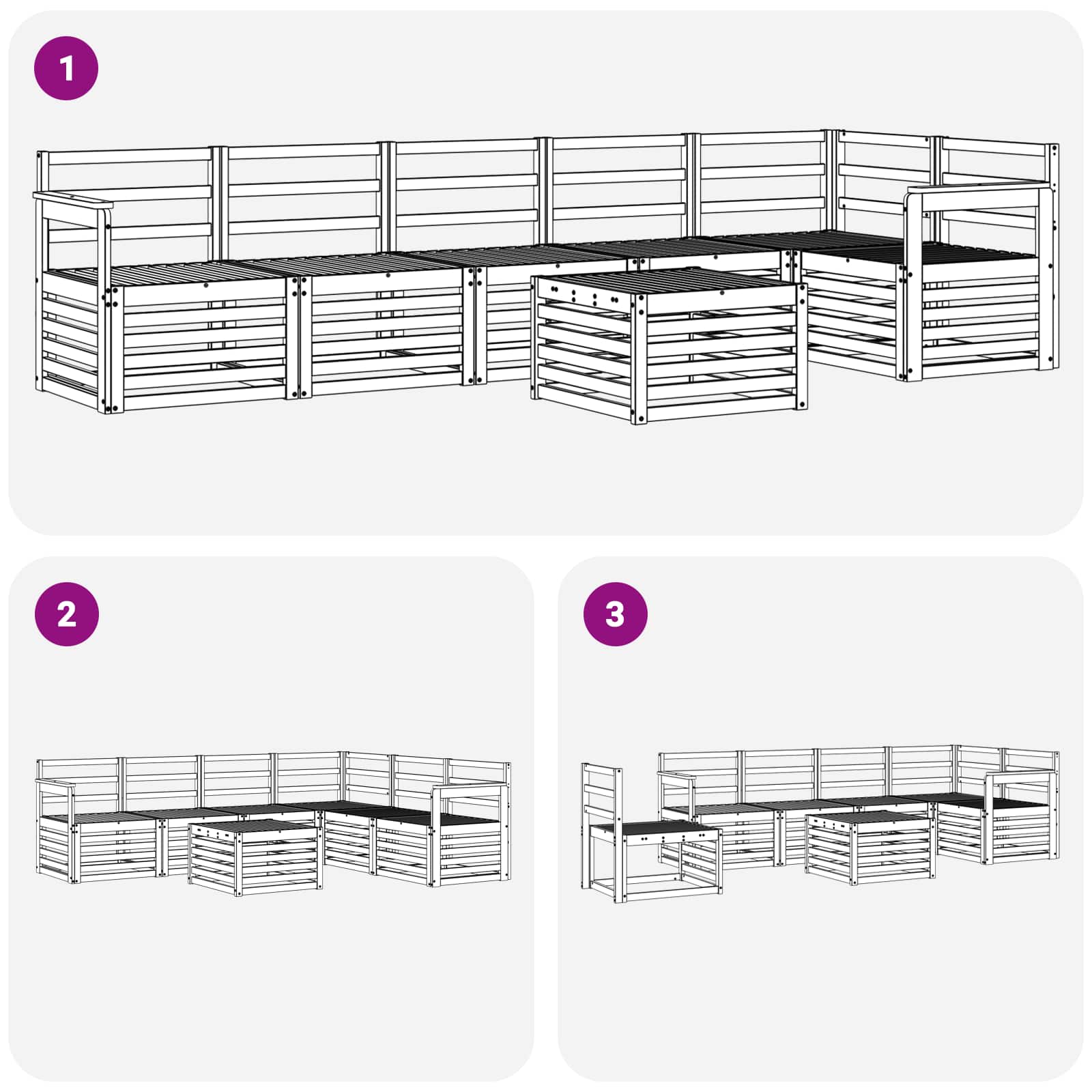 Buiten bankenset 7 pcs Wit 59 x 59 x 37 cm Massief Acaciahout image 8