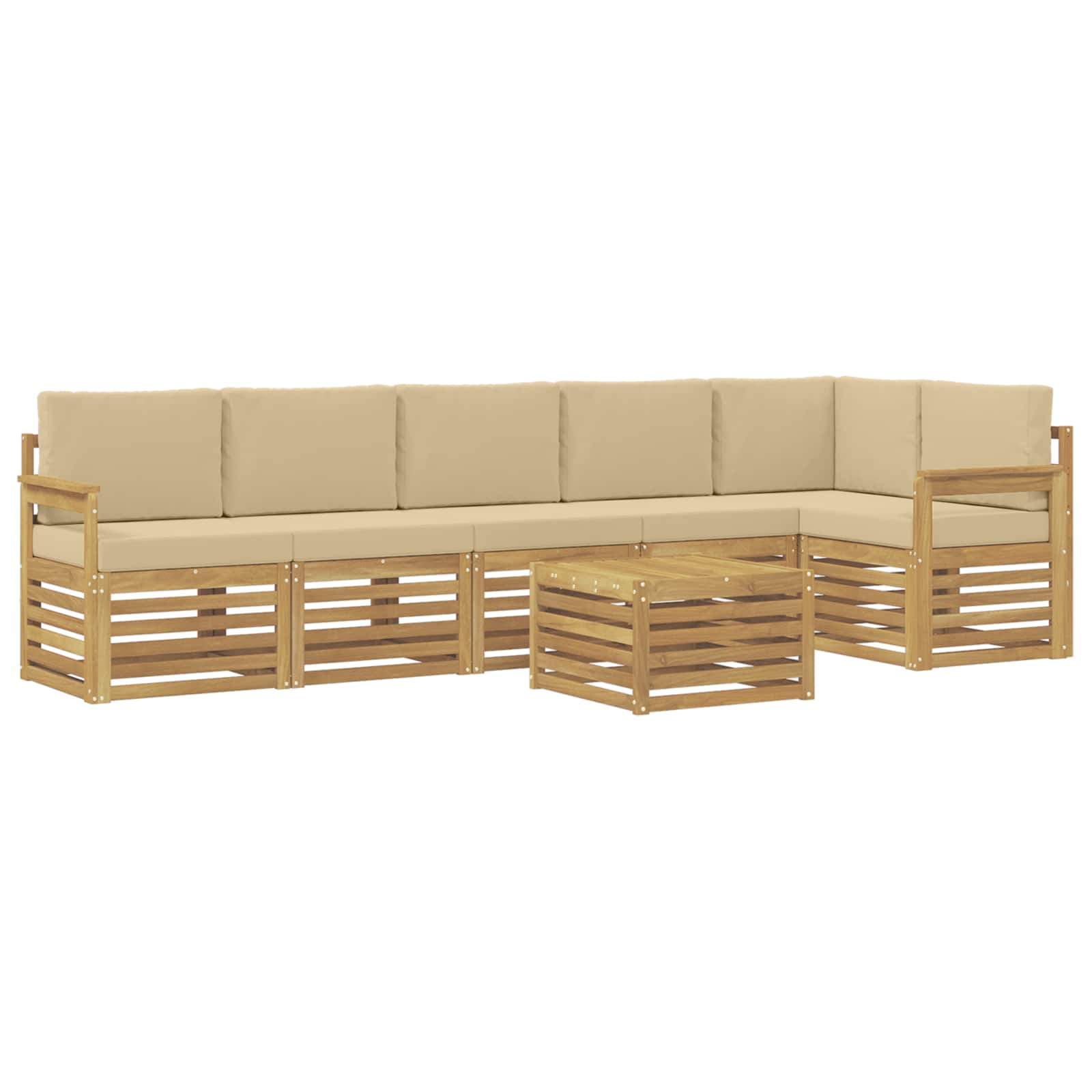 vidaXL Buiten bankenset 7 st 6-zits Wit en Beige Polyester, foto 3