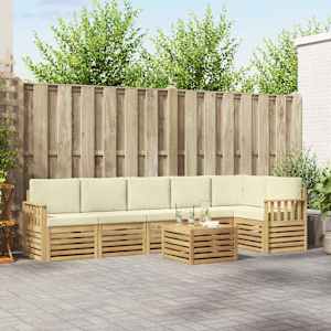 Zunanja garnitura za sedenje 7 pcs Bela in krem 59 x 59 x 37 cm