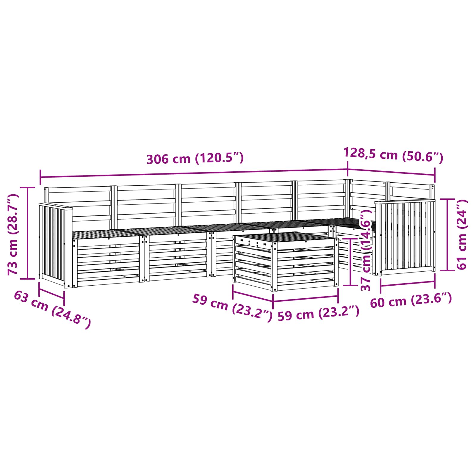 Buiten bankenset 7 pcs Wit 59 x 59 x 37 cm Massief Acaciahout image 9