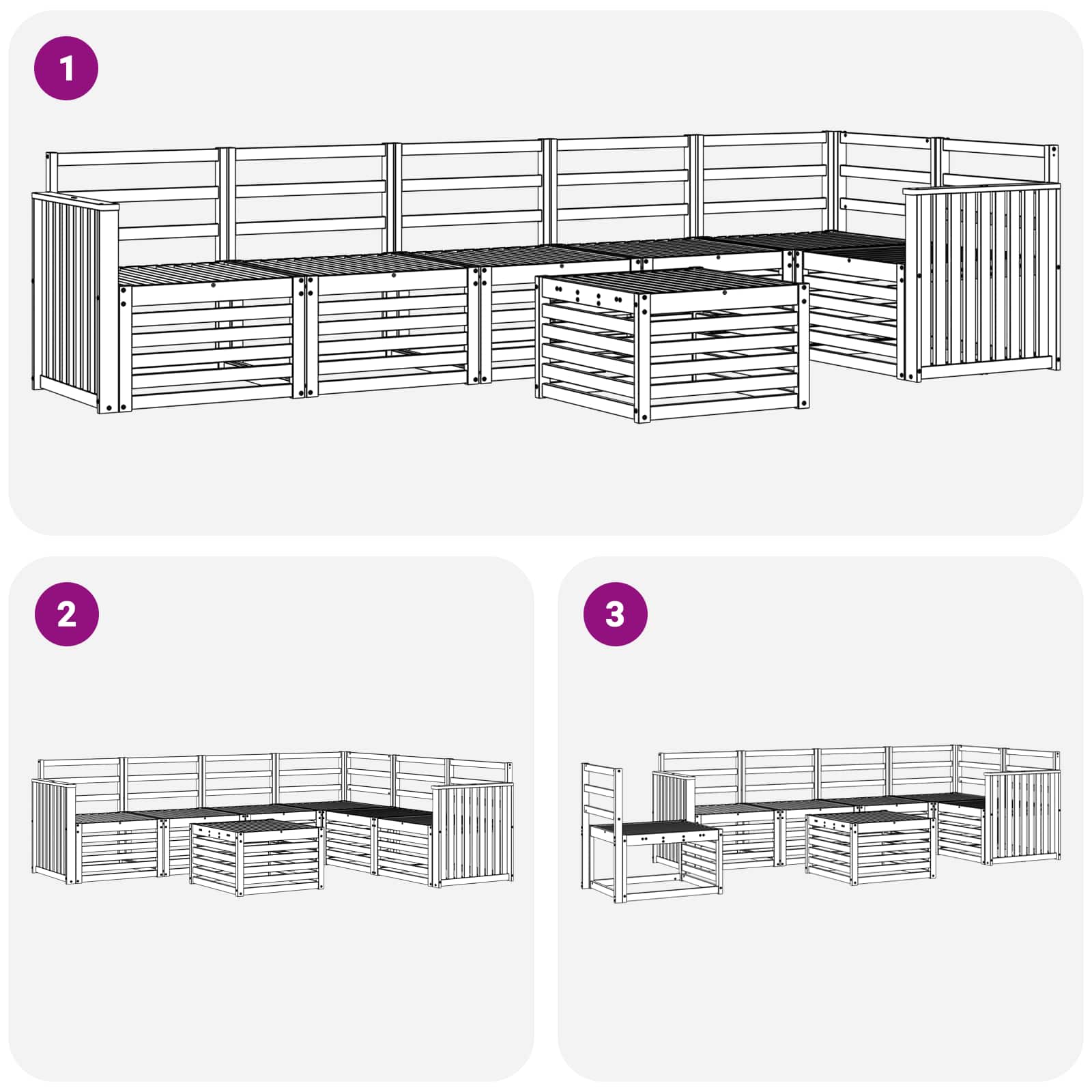 Buiten bankenset 7 pcs Wit 59 x 59 x 37 cm Massief Acaciahout image 8