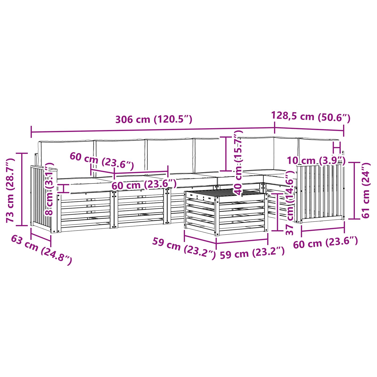 Zunanja garnitura za sedenje 7 pcs Bela in krem 59 x 59 x 37 cm - slika 8