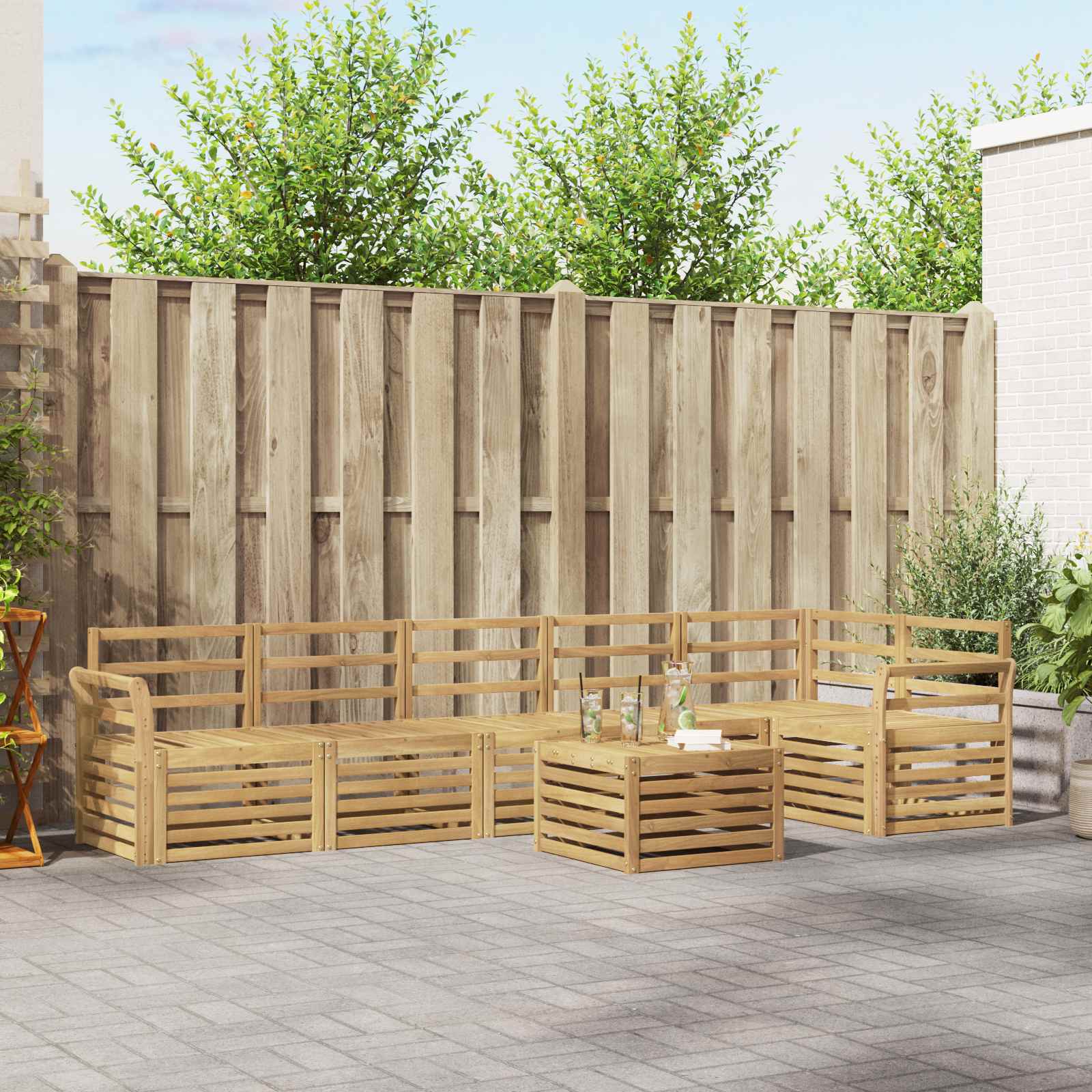 Buiten bankenset 7 pcs Wit 59 x 59 x 37 cm Massief Acaciahout image 1