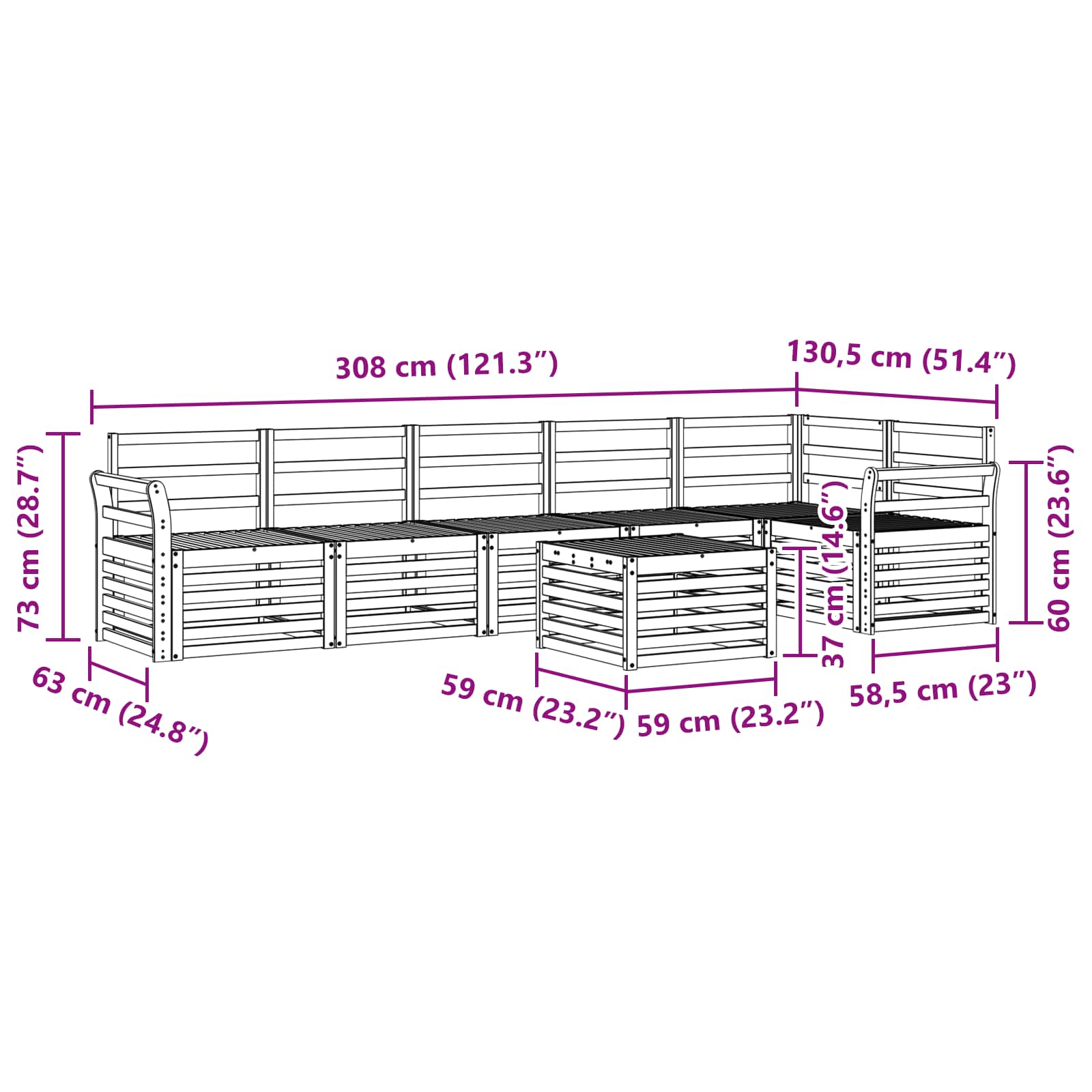 Buiten bankenset 7 pcs Wit 59 x 59 x 37 cm Massief Acaciahout image 9