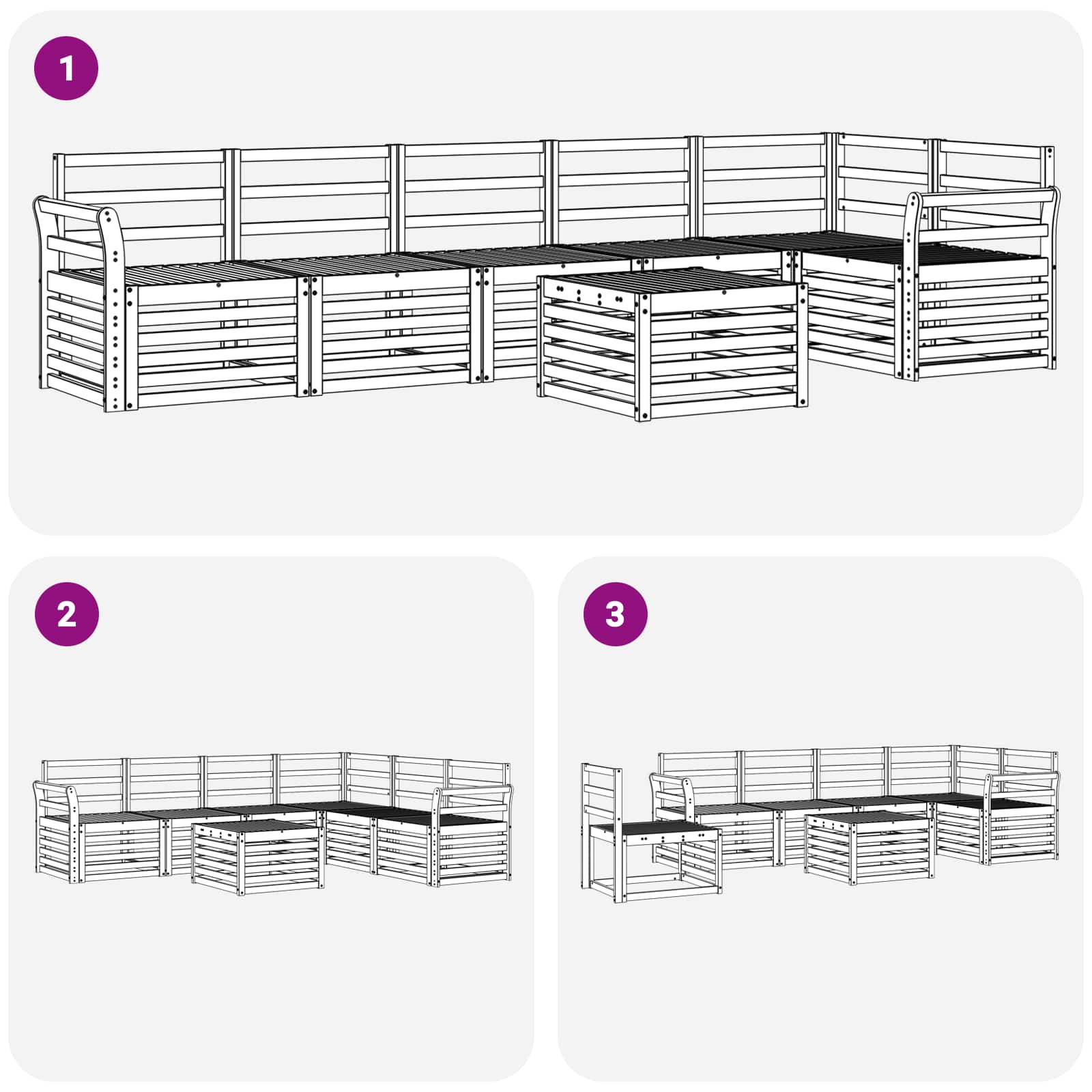 Buiten bankenset 7 pcs Wit 59 x 59 x 37 cm Massief Acaciahout image 8