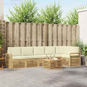 Zunanja garnitura za sedenje 7 pcs Bela in krem 59 x 59 x 37 cm