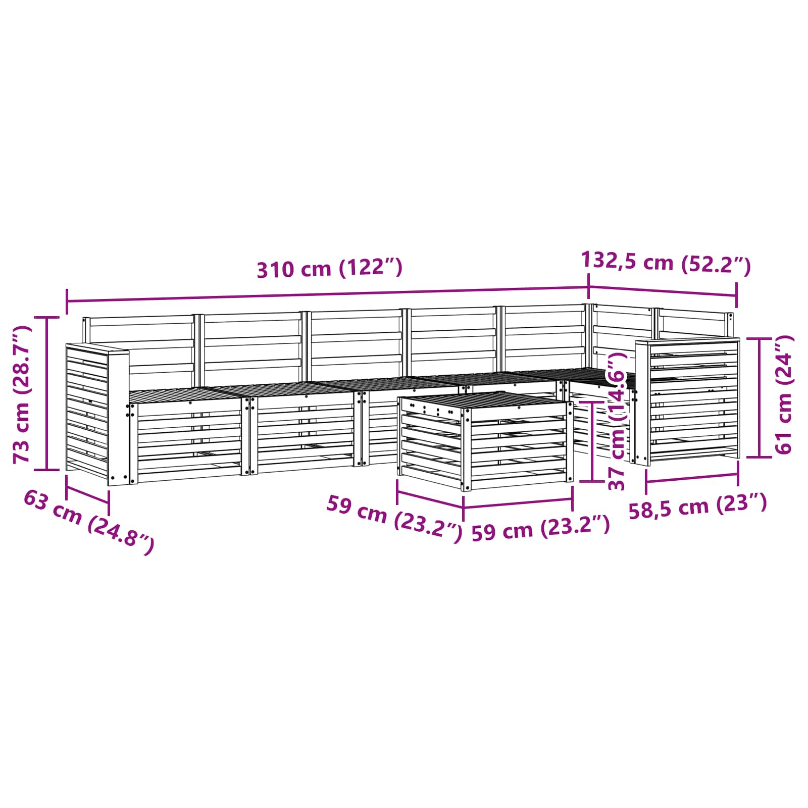 Buiten bankenset 7 pcs Wit 59 x 59 x 37 cm Massief Acaciahout image 9