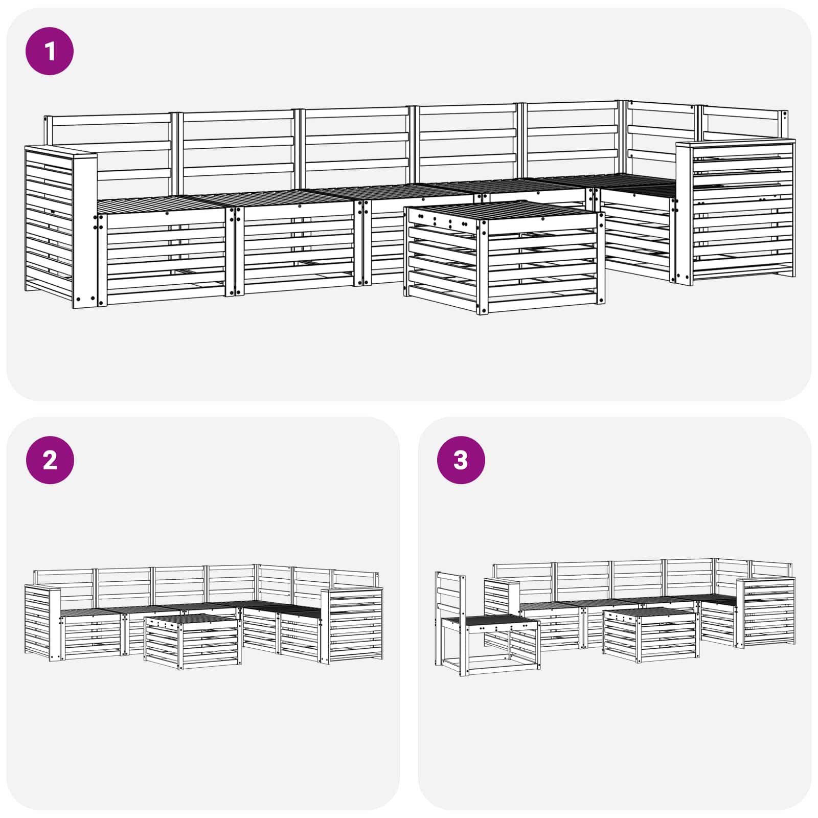 Buiten bankenset 7 pcs Wit 59 x 59 x 37 cm Massief Acaciahout image 8