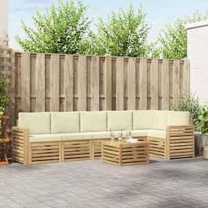 Zunanja garnitura za sedenje 7 pcs Bela in krem 59 x 59 x 37 cm