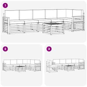 Rohová sofa sada 7 pcs Bílá a krémová Masivní akátové dřevo - obrázek 7