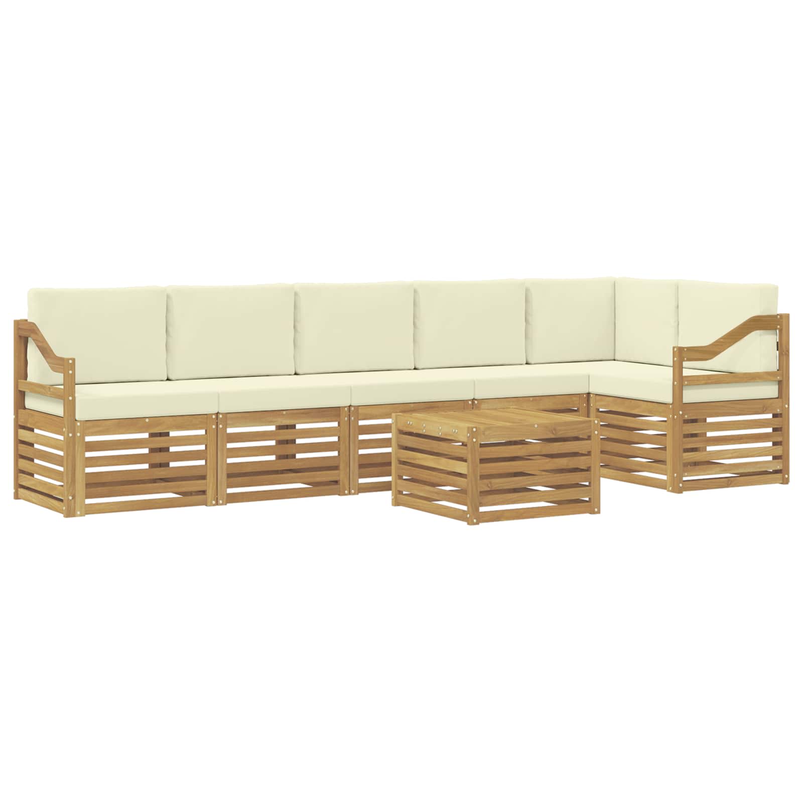 Hoekbank Set 7 pcs Wit en crèmekleurig Massief Acaciahout image 2