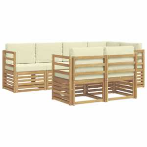 Rohová sofa sada s polštářem 7 pcs Bílá a krémová - obrázek 2