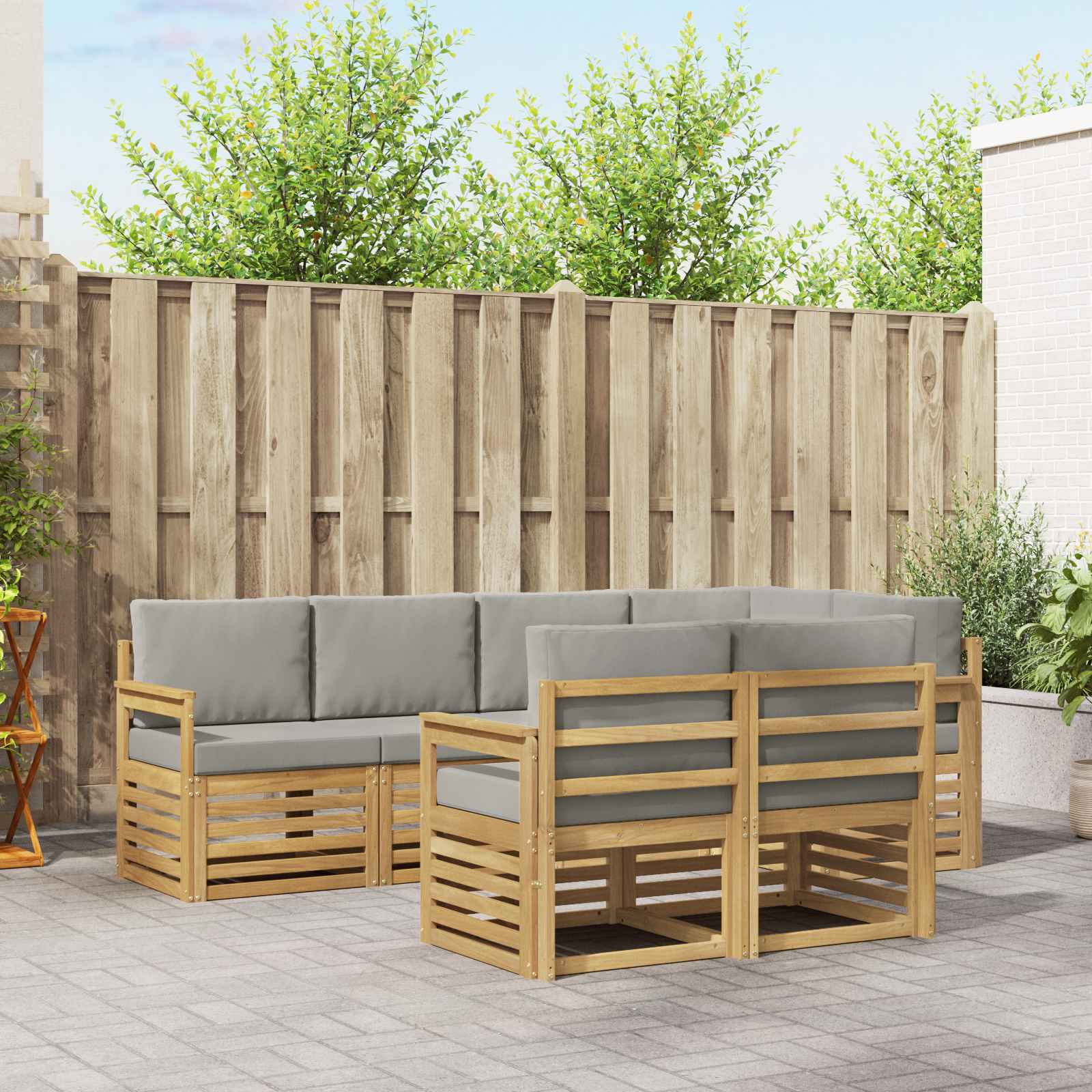 Buiten bankenset 7 pcs Wit en Lichtgrijs 247 x 128,5 x 73 cm – afbeelding 1